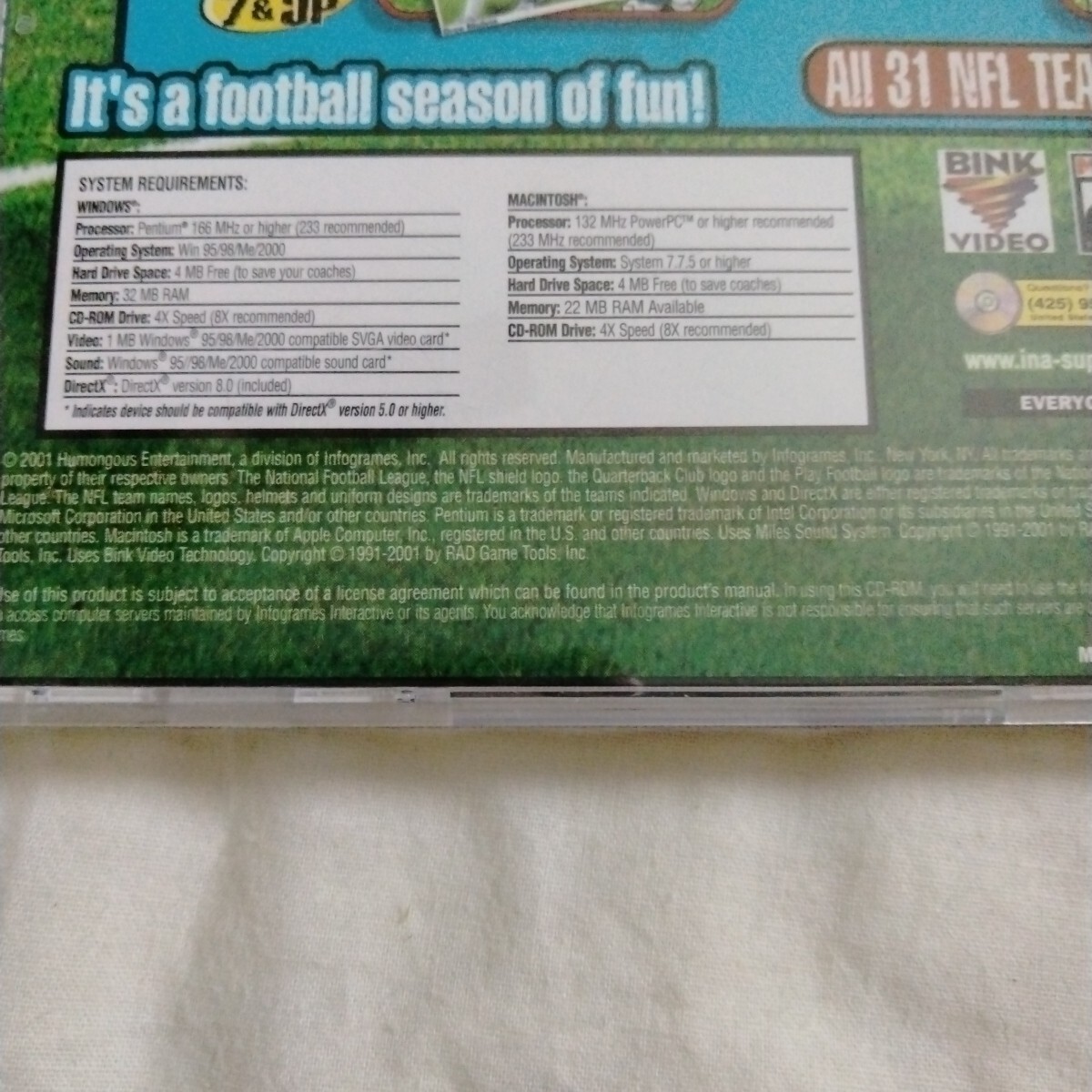 Backyard Football 2002 (PC) Win/Mac CD-rom Pro Players As Kids NFL Ages 7+