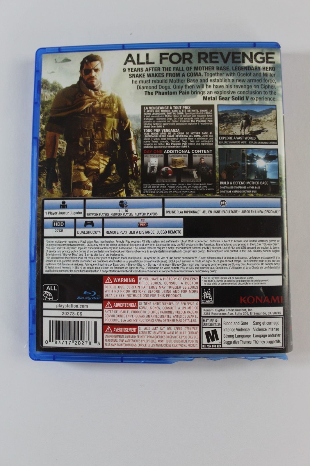 Metal Gear Solid 5 V: The Phantom Pain Day One PS4 CIB Complete w/Map EUC