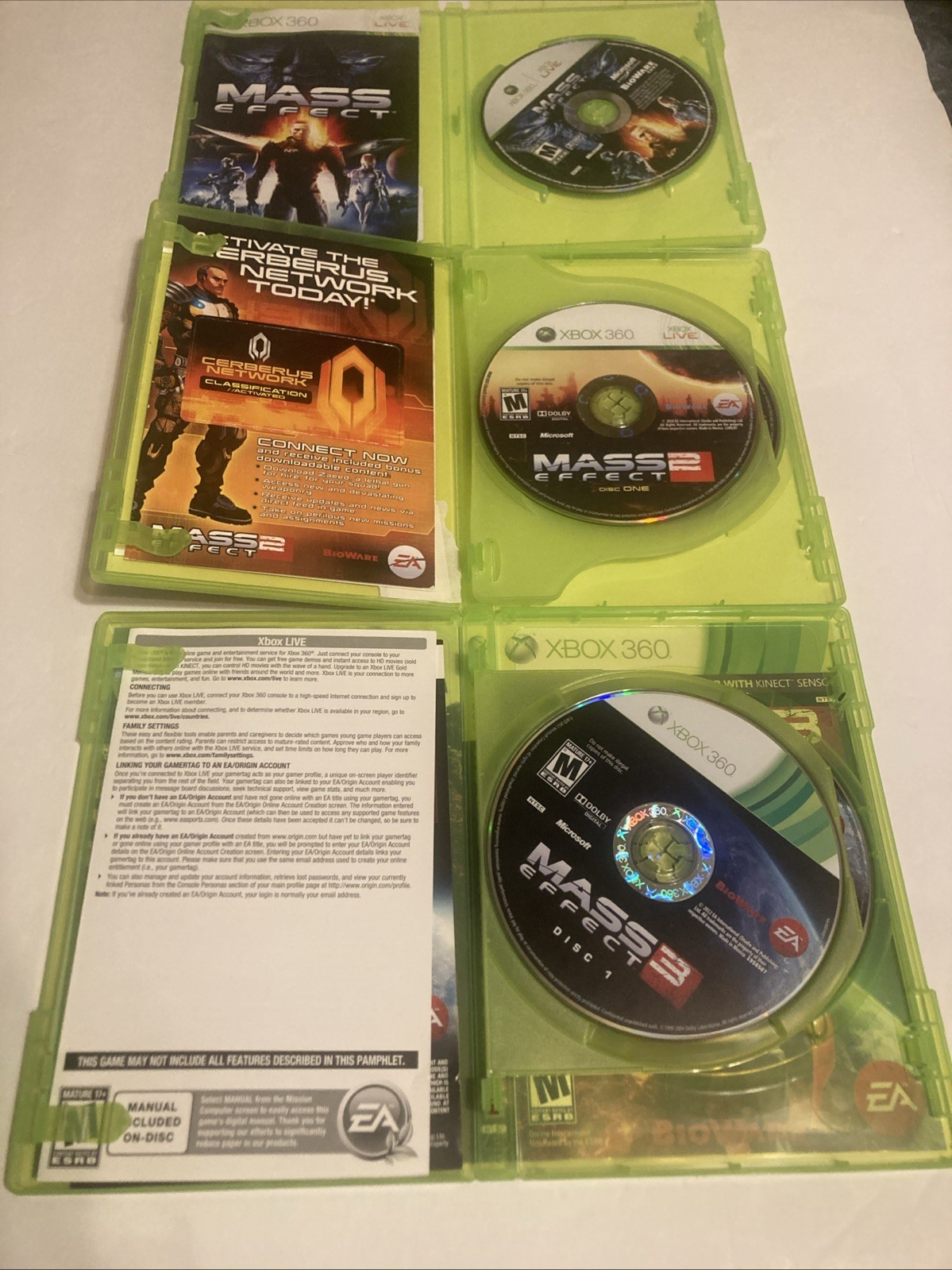 Mass Effect 1 + Mass Effect 2 + Mass Effect 3 Trilogy(Xbox 360) Lot 5 Discs