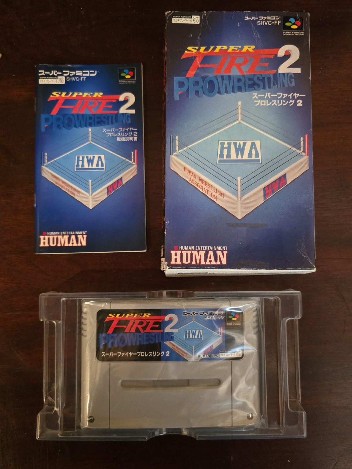 Super Fire Pro Wrestling 2 w/box manual Nintendo Super Famicom SFC CIB