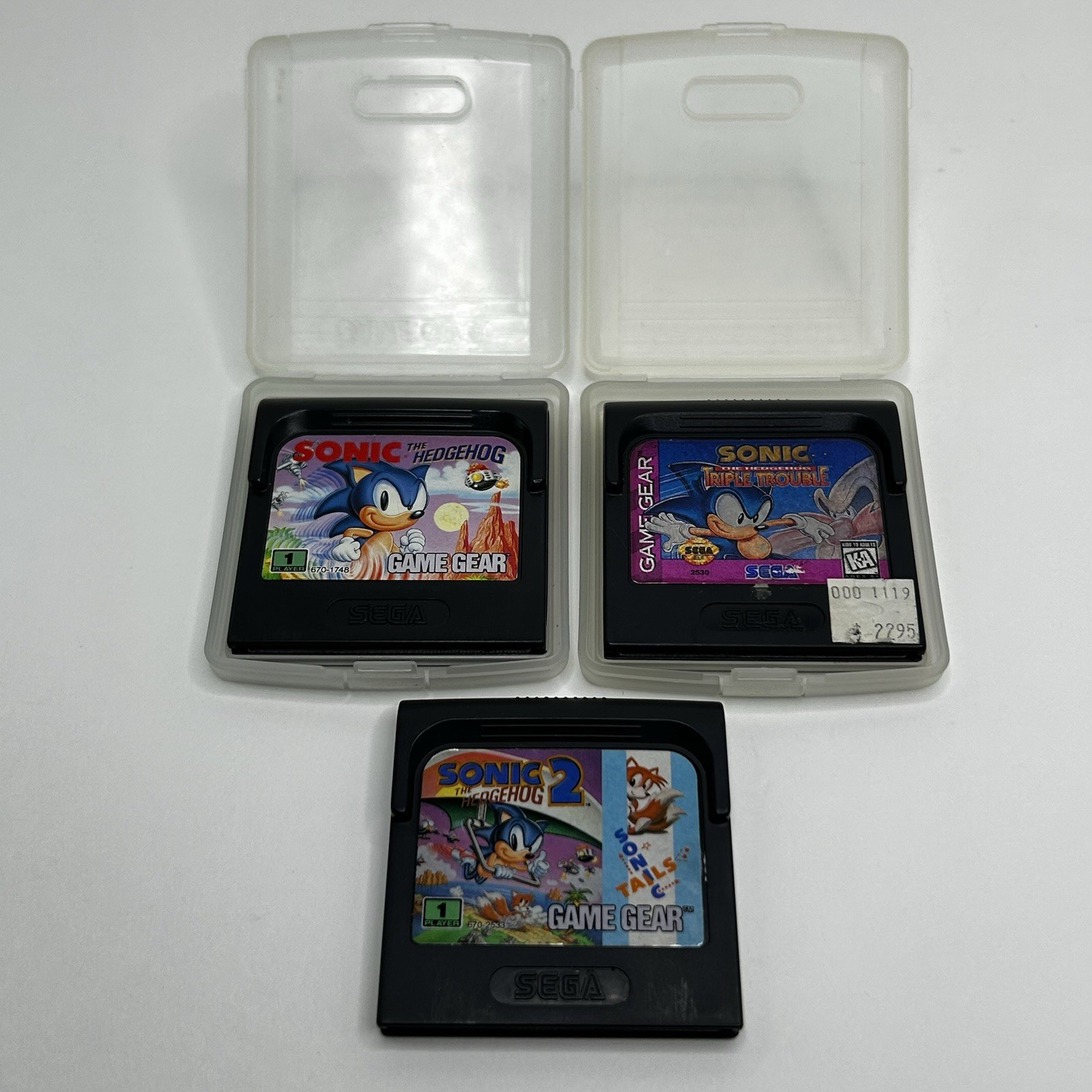 Sega Game Gear Lot X 3-Sonic The Hedgehog 1 & 2 and Triple Trouble Cartridges