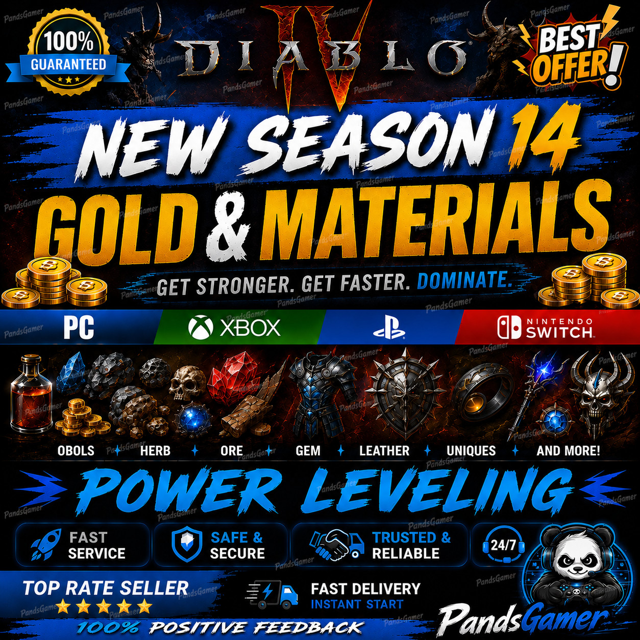 DIABLO 4 SEASON 14 DEATH AWAKENING BOSSTING POWER LEVEL GOLD RUNES PIT MATS