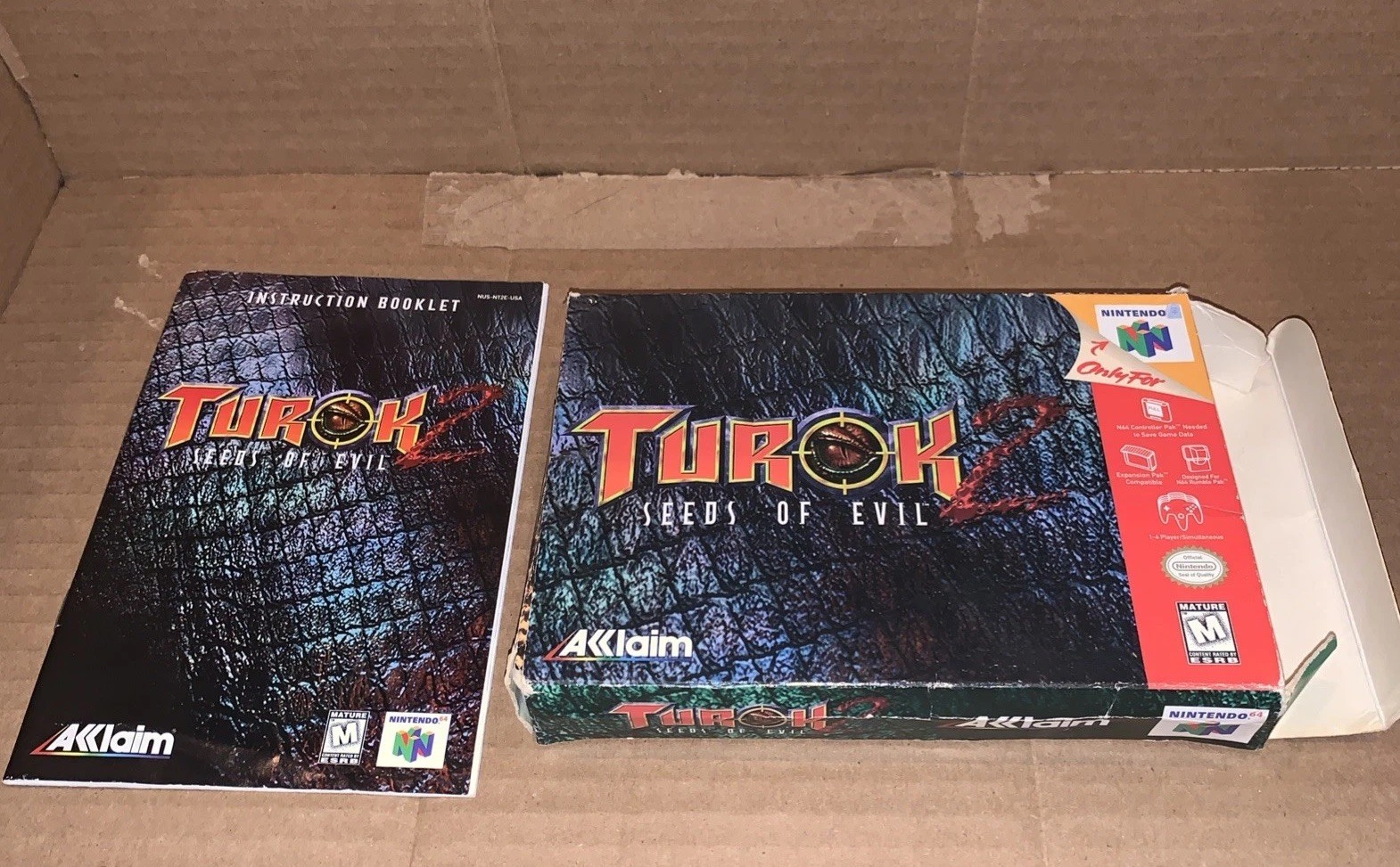 Turok 2: Seeds of Evil (Nintendo 64, 1998) N64 Authentic Box And Manual NO GAME