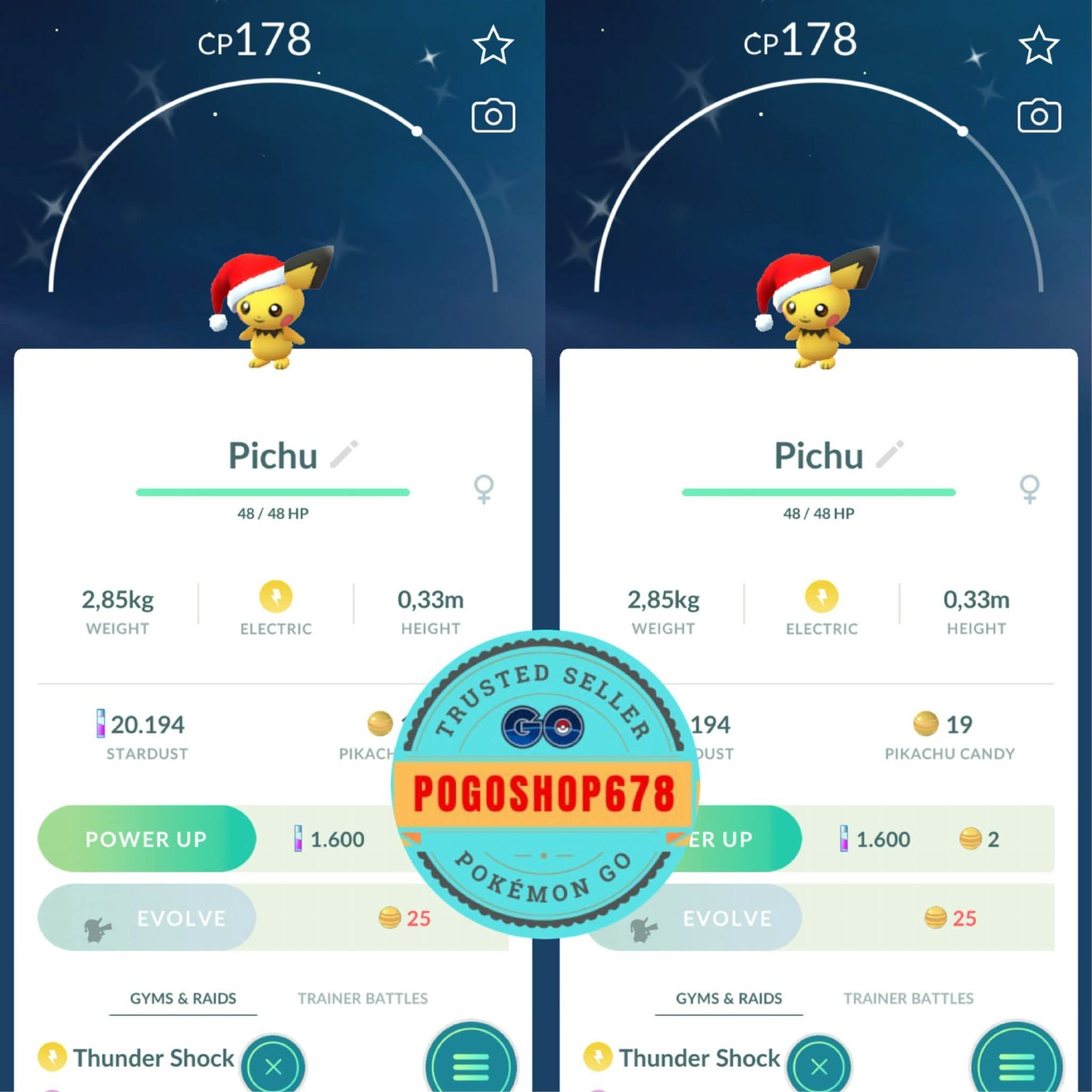 Pokémon PTC Go – Shiny Pichu with Santa Hat ✨ Mini 80k Stardusts or TRADE