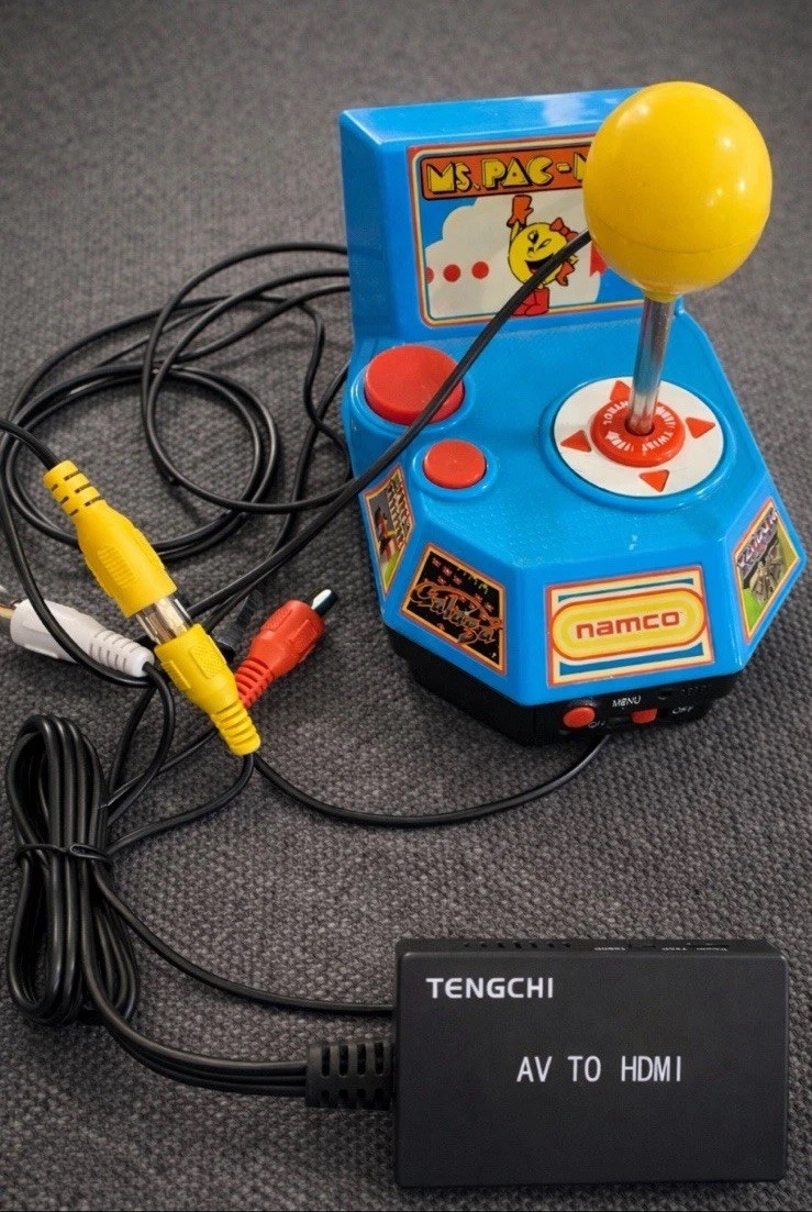 NAMCO Ms. Pac-Man Plug & Play TV Game with AV to HDMI Adapter