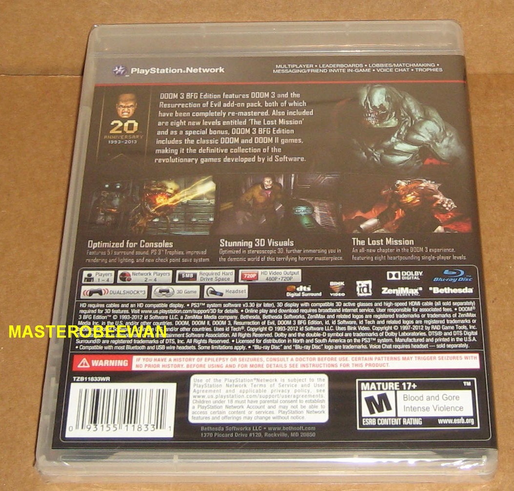 Doom 3 BFG Edition (PlayStation 3, 2012) PS3 New Sealed
