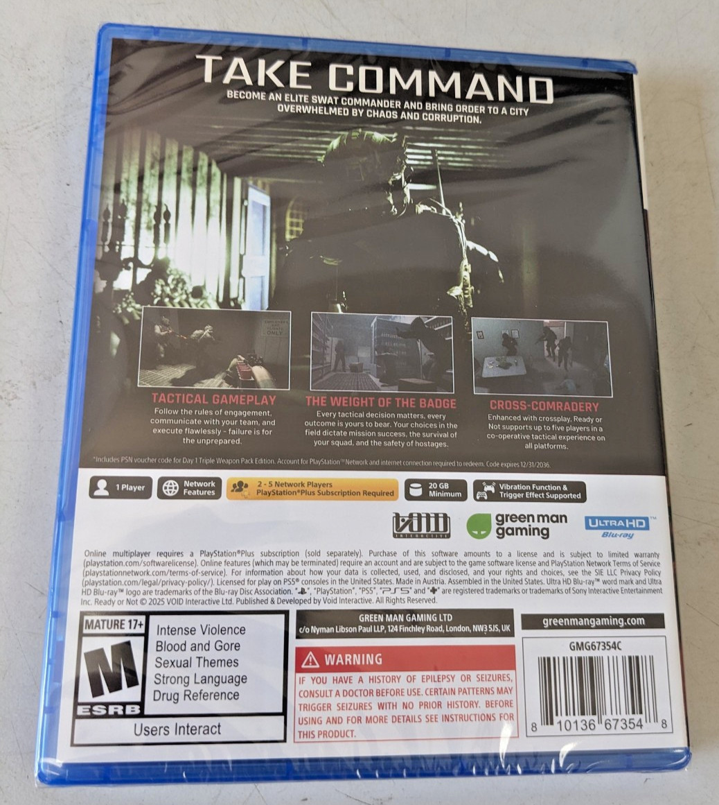 Ready or Not – Day 1 Ed. – Playstation 5 Tactical Game – NEW FREE US SHIPPING