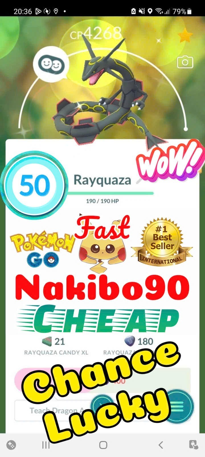 Pokemon✨Shiny Rayquaza Lv50✨3 Skill Master League Pvp✨Tra De✨Go✨Describe✨