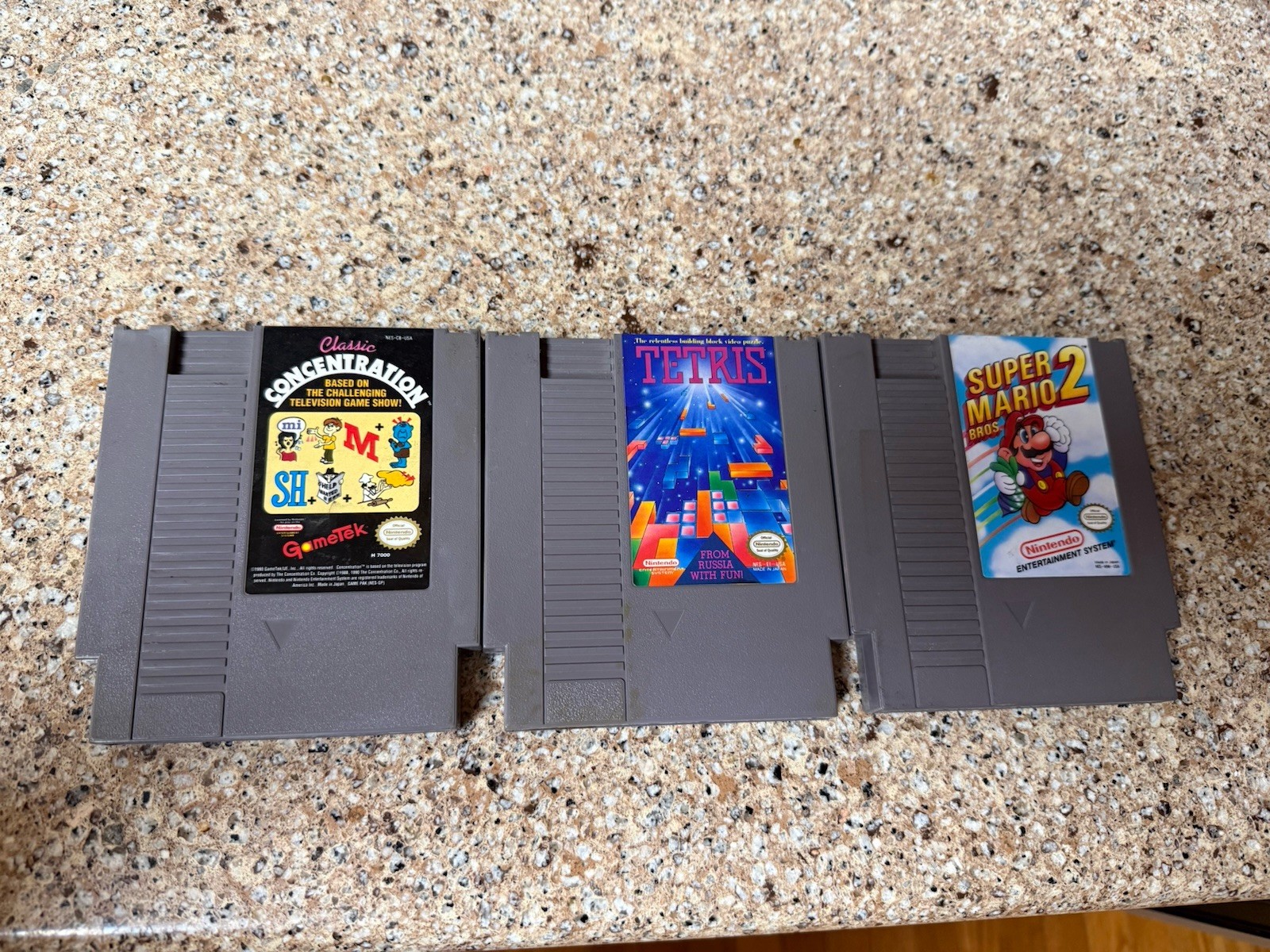 Super Mario 2, Tetris, Concentration Nintendo Game Cartridges