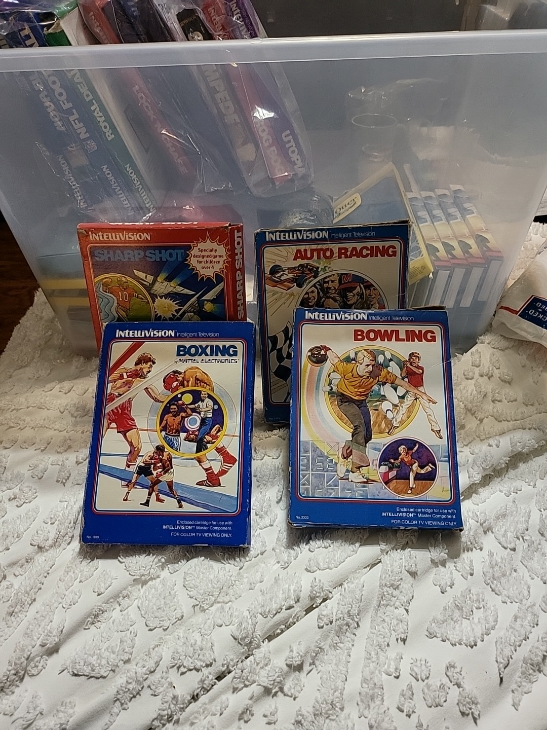 Intellivision game lot Auto Racing, Bowling, Boxing, Sharp Shot Complete Sets