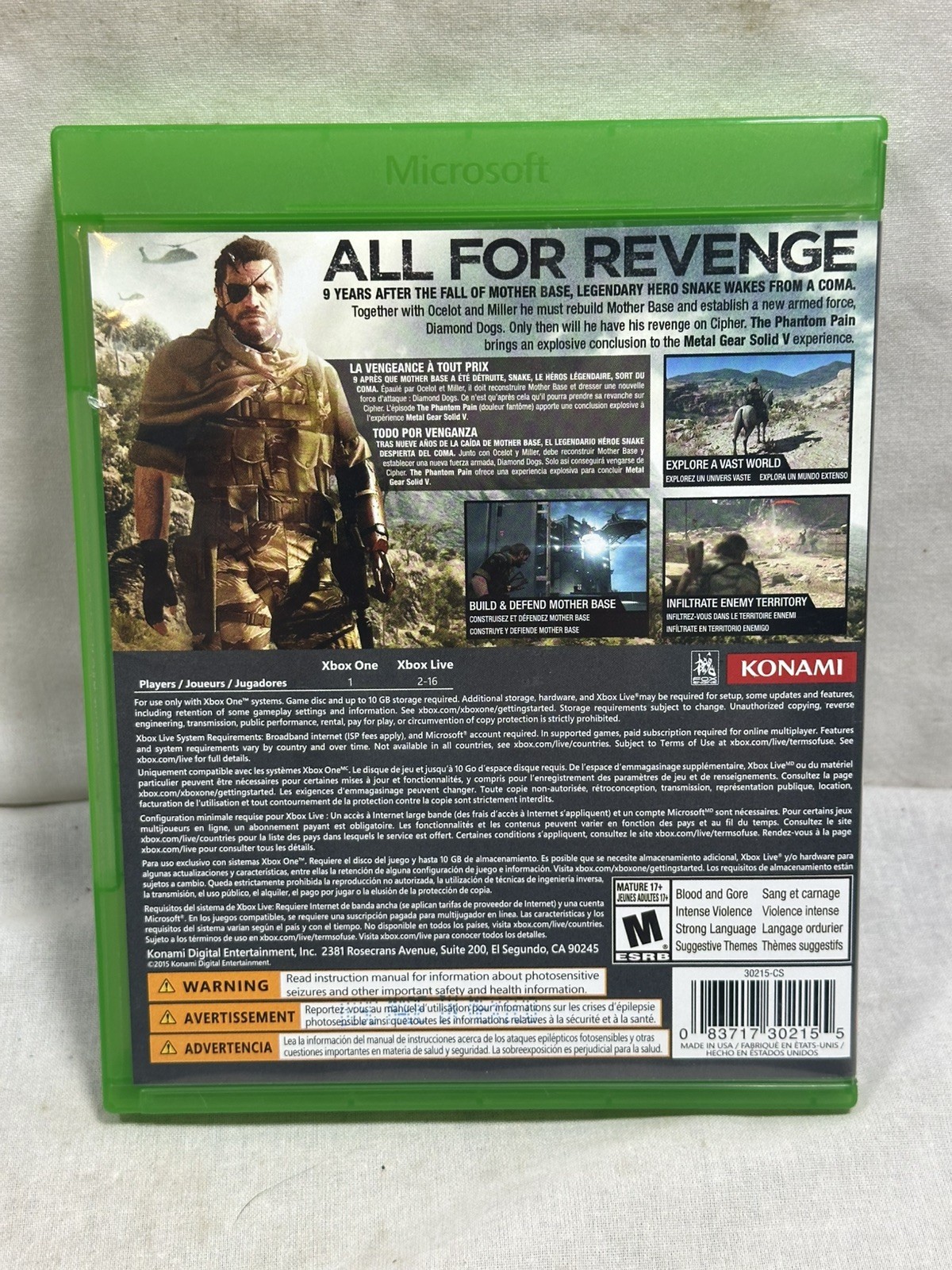 Metal Gear Solid V: The Phantom Pain (Microsoft Xbox One, 2015) Complete Tested