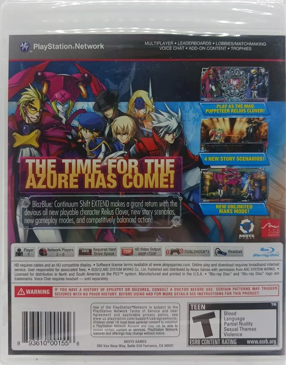 BlazBlue: Continuum Shift EXTEND PS3 (Brand New Factory Sealed US Version) PlayS