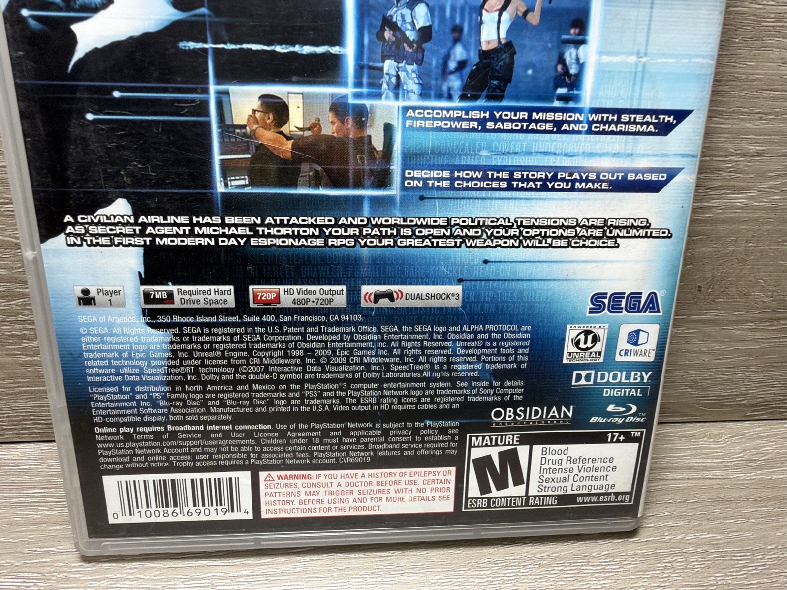 Alpha Protocol Espionage RPG PlayStation 3 PS3 SEGA Game CIB