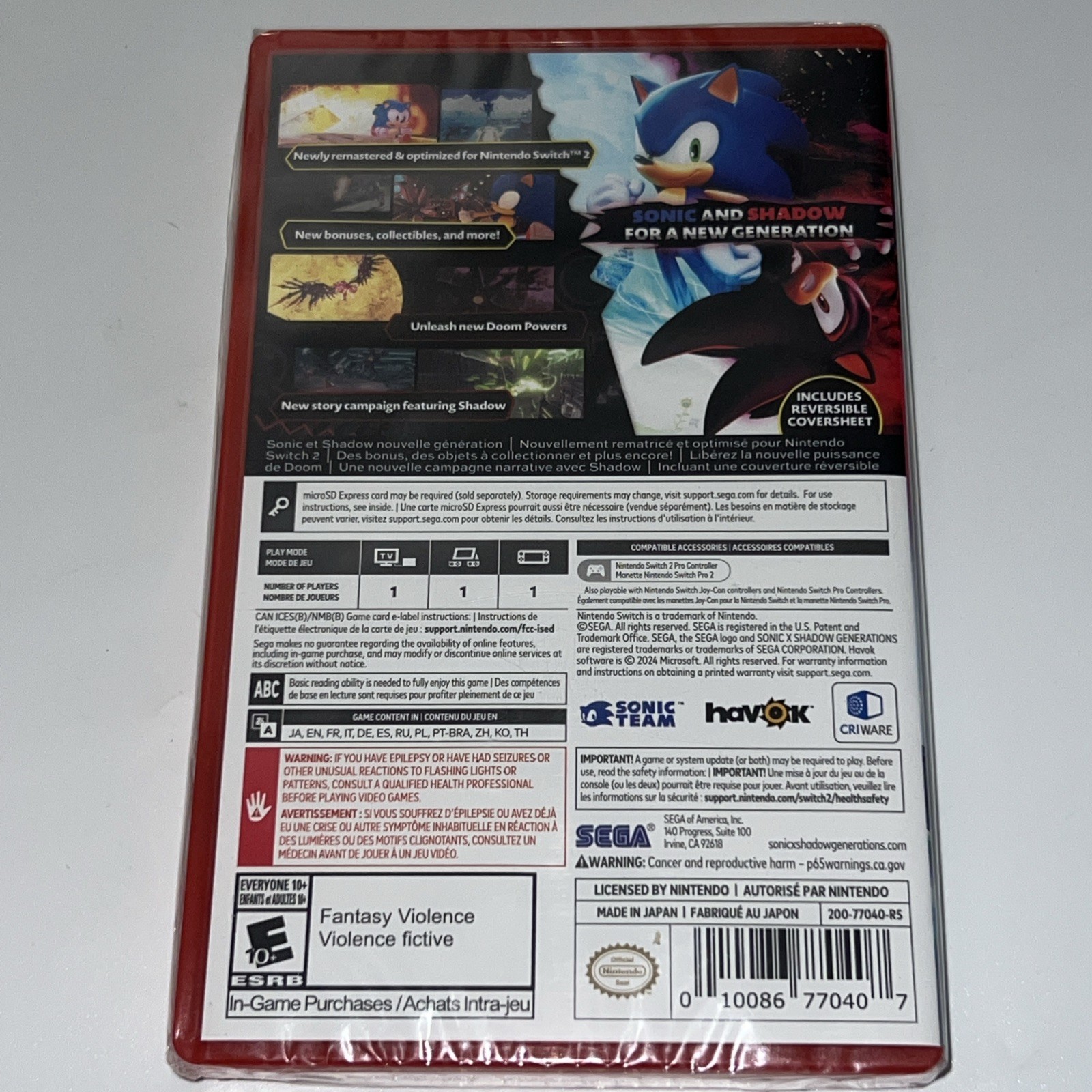 Sonic X Shadow Generations for Nintendo Switch 2 | Brand New Factory Sealed!