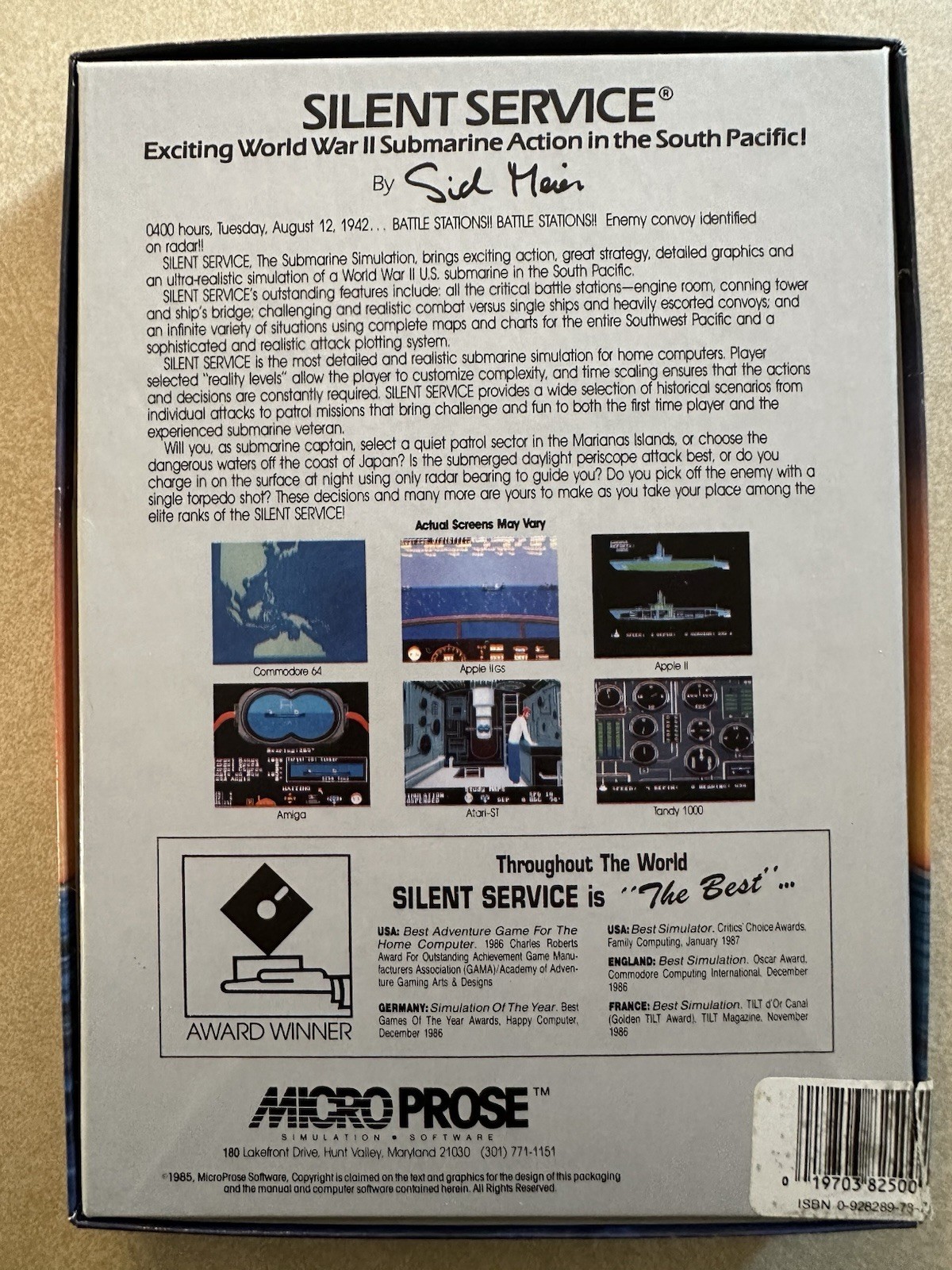 Silent Service 1985 Commodore Amiga Computer Video Game Complete In Box