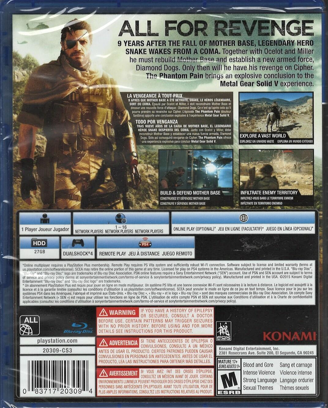 Metal Gear Solid V: The Phantom Pain PS4 (Brand New Factory Sealed US Version) P