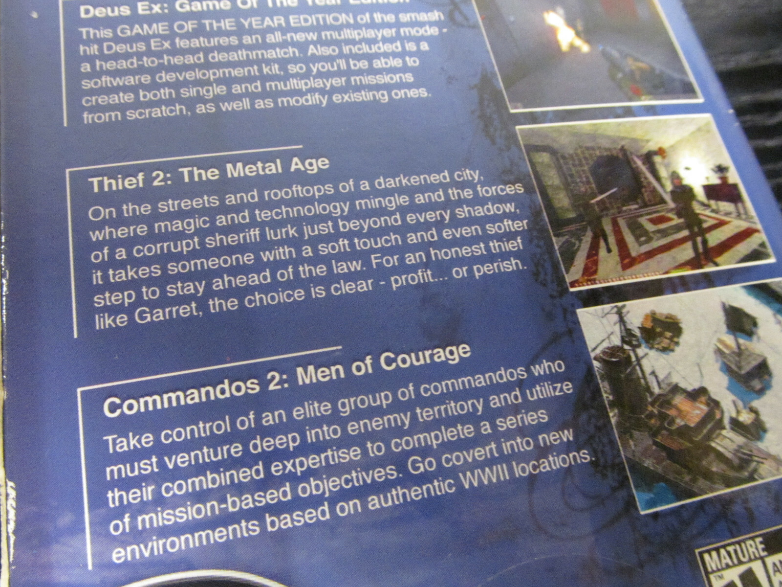 Video Game PC 4-Play Action Pack Volume Deus EX Thief II Commandos 2 Tomb Raider