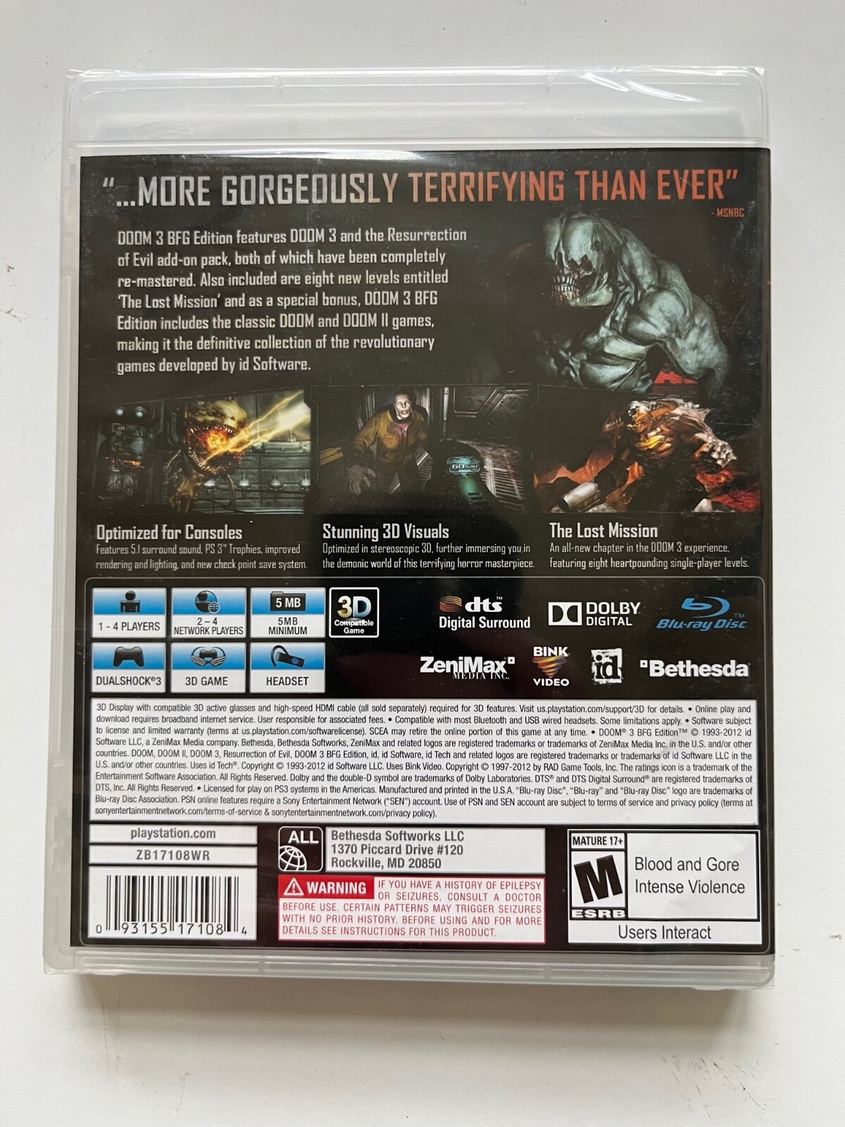 Doom 3 BFG Edition (Sony PlayStation 3, 2012) New Factory Sealed with Poster OOP