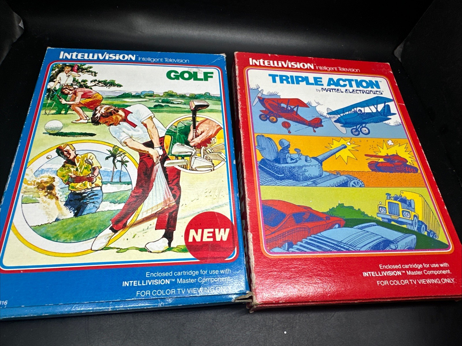 2 Games Intellivision PGA Golf CIB w Manual & Overlay-Triple Action Cart And Box