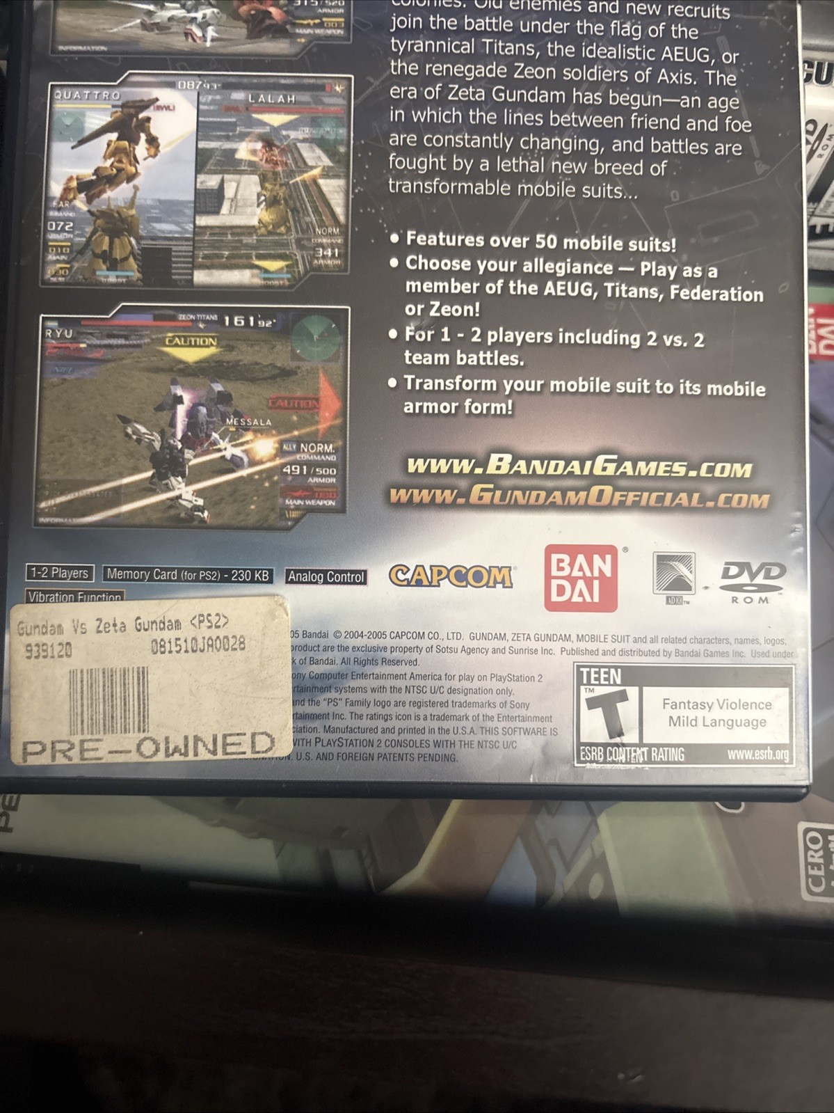 Mobile Suit Gundam: Gundam vs. Zeta Gundam (Sony PlayStation 2, 2005)