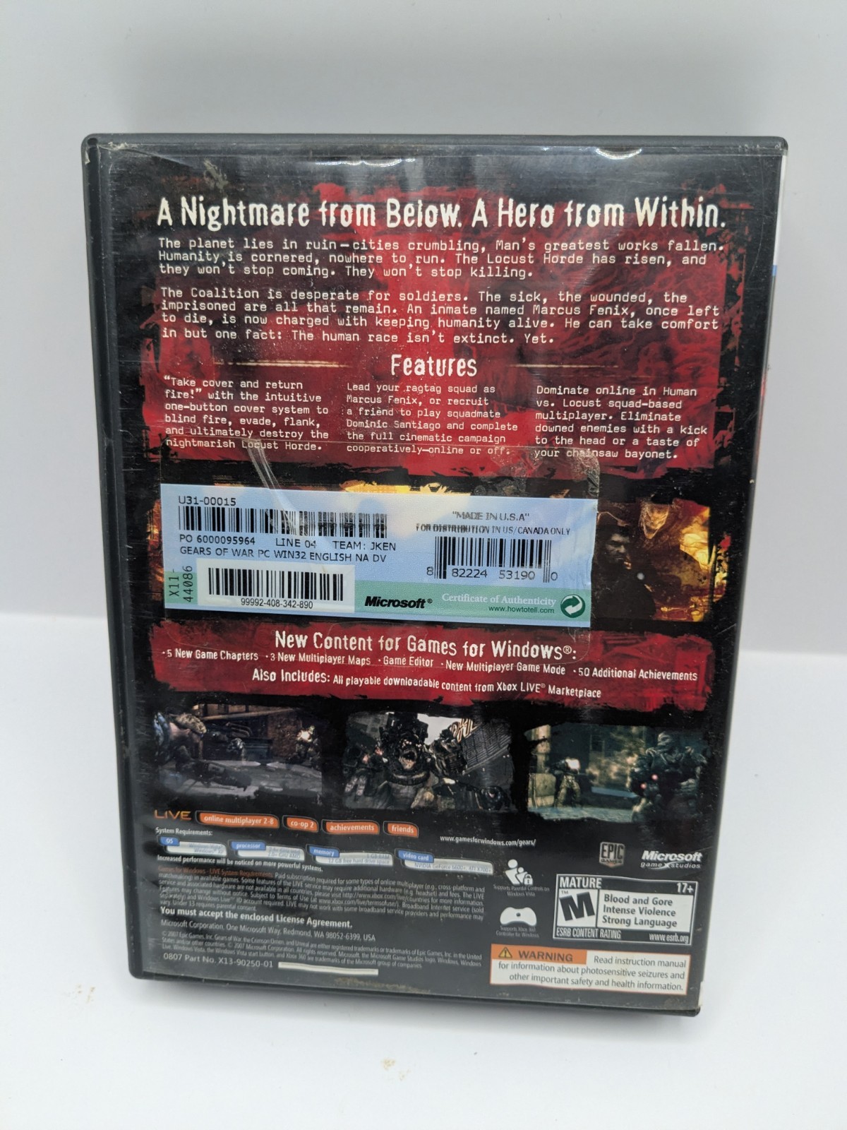 Gears of War (PC DVD, 2007) Complete CIB