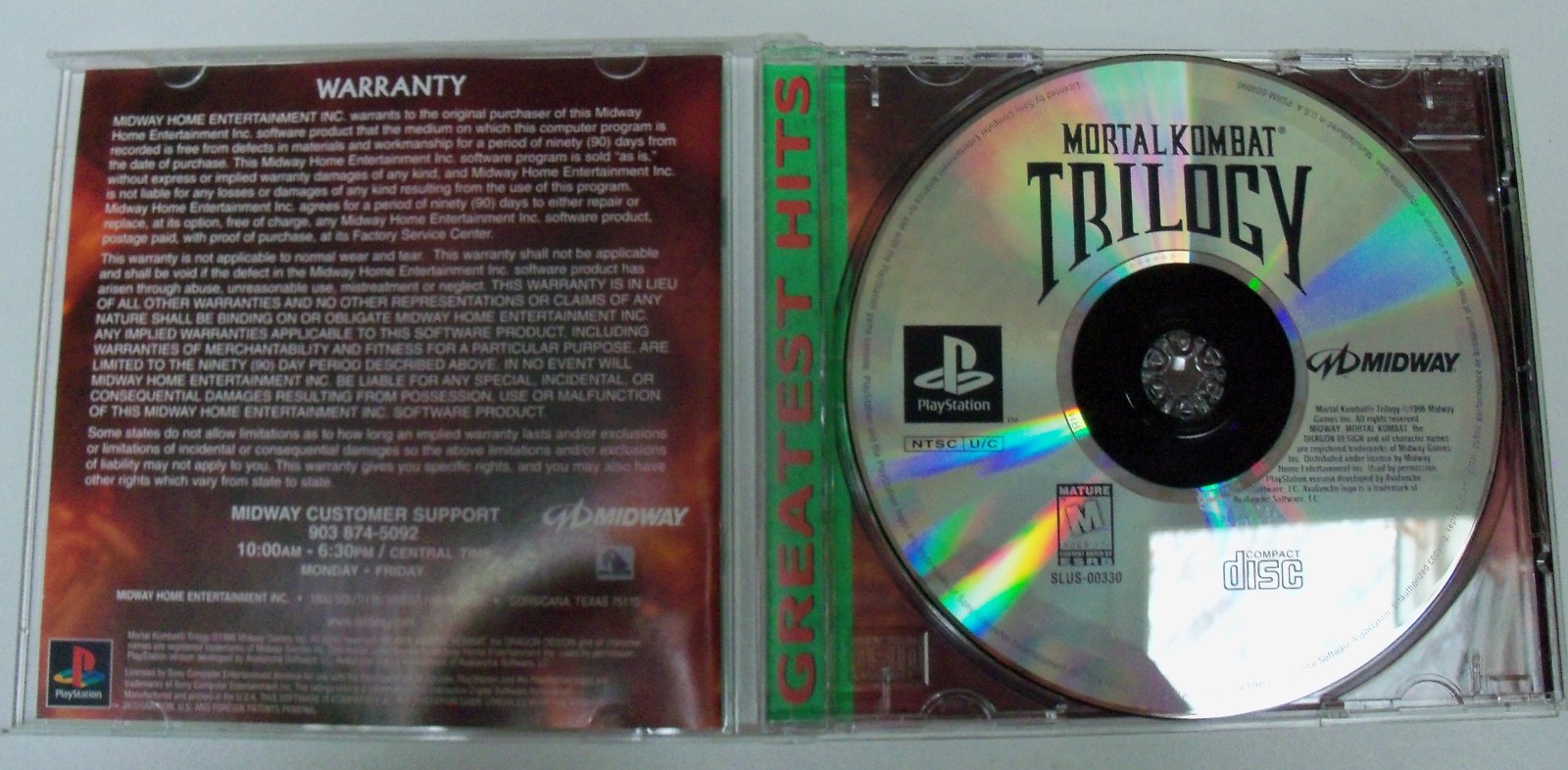 Mortal Kombat Trilogy Sony PlayStation 1 Greatest Hits Midway Registration Card
