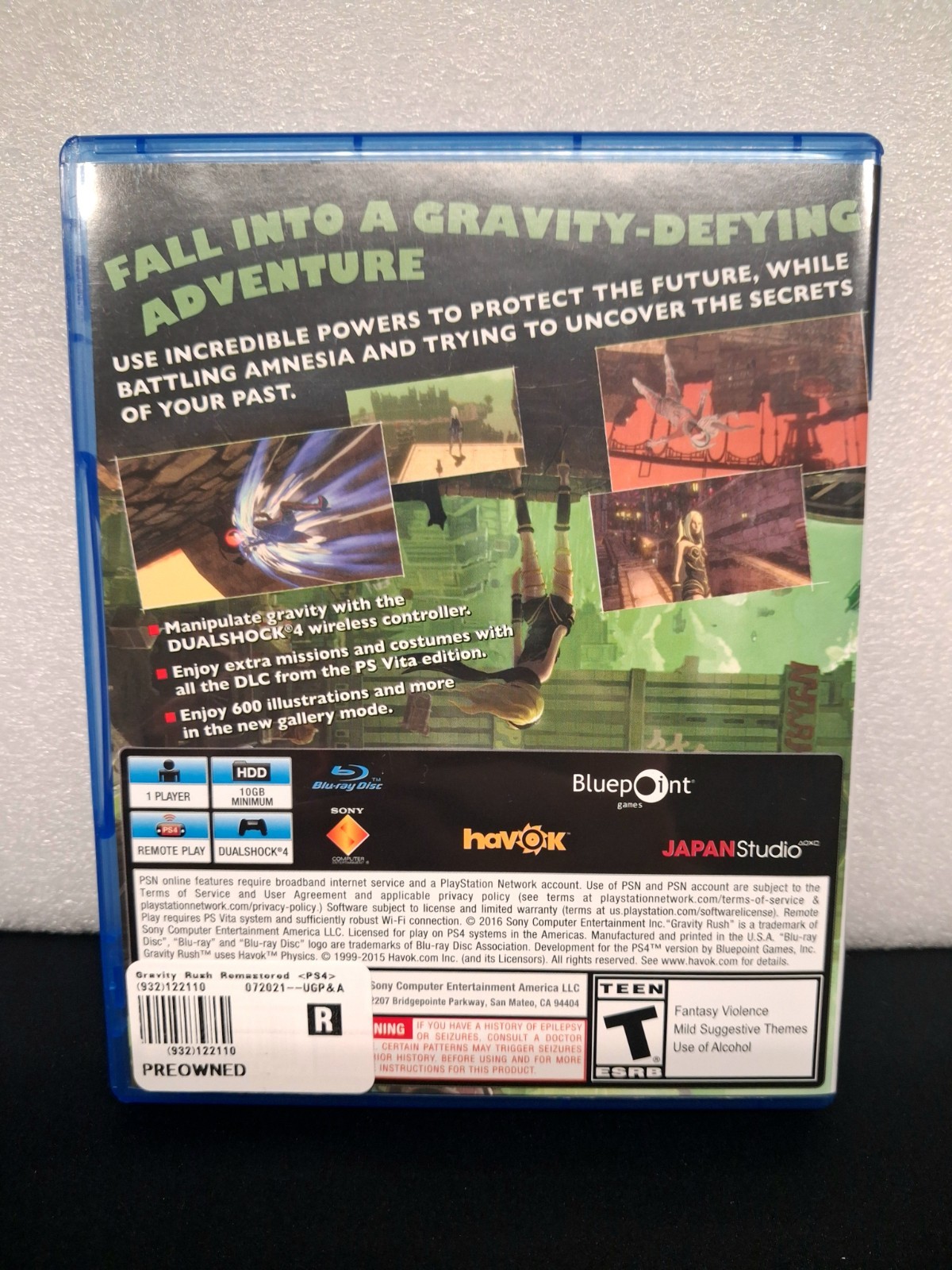 Gravity Rush Remastered (Sony PlayStation 4, 2016) USA Version Tested LikNew