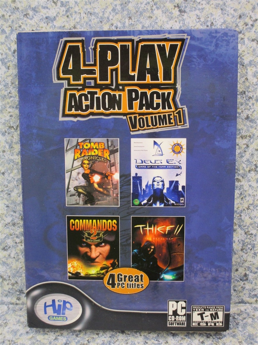 Video Game PC 4 Play Action Pack Volume Deus EX Thief II Commandos 2 Tomb Raider