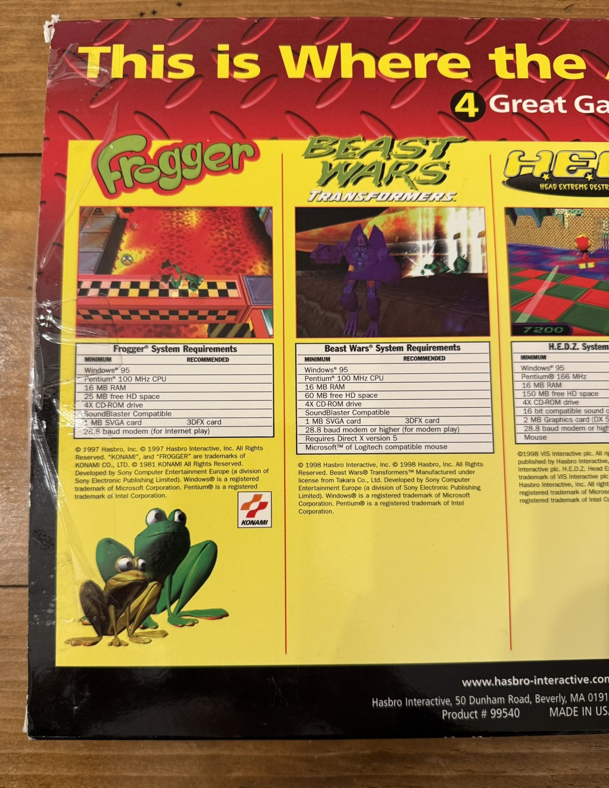 Action Game Pack Hasbro PC CD-ROM Frogger Hedz Worms 2 Beast Wars Triple Play 97