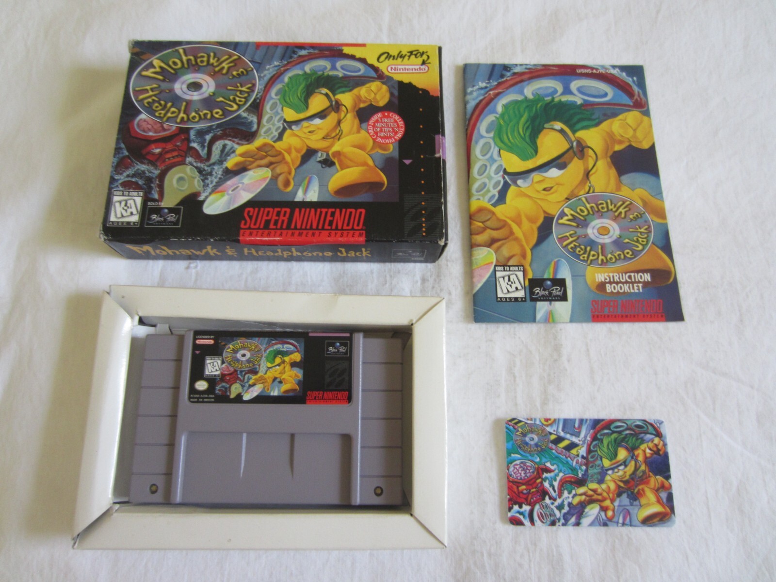 Mohawk and Headphone Jack SNES Super Nintendo CIB Complete + Phone Card RARE