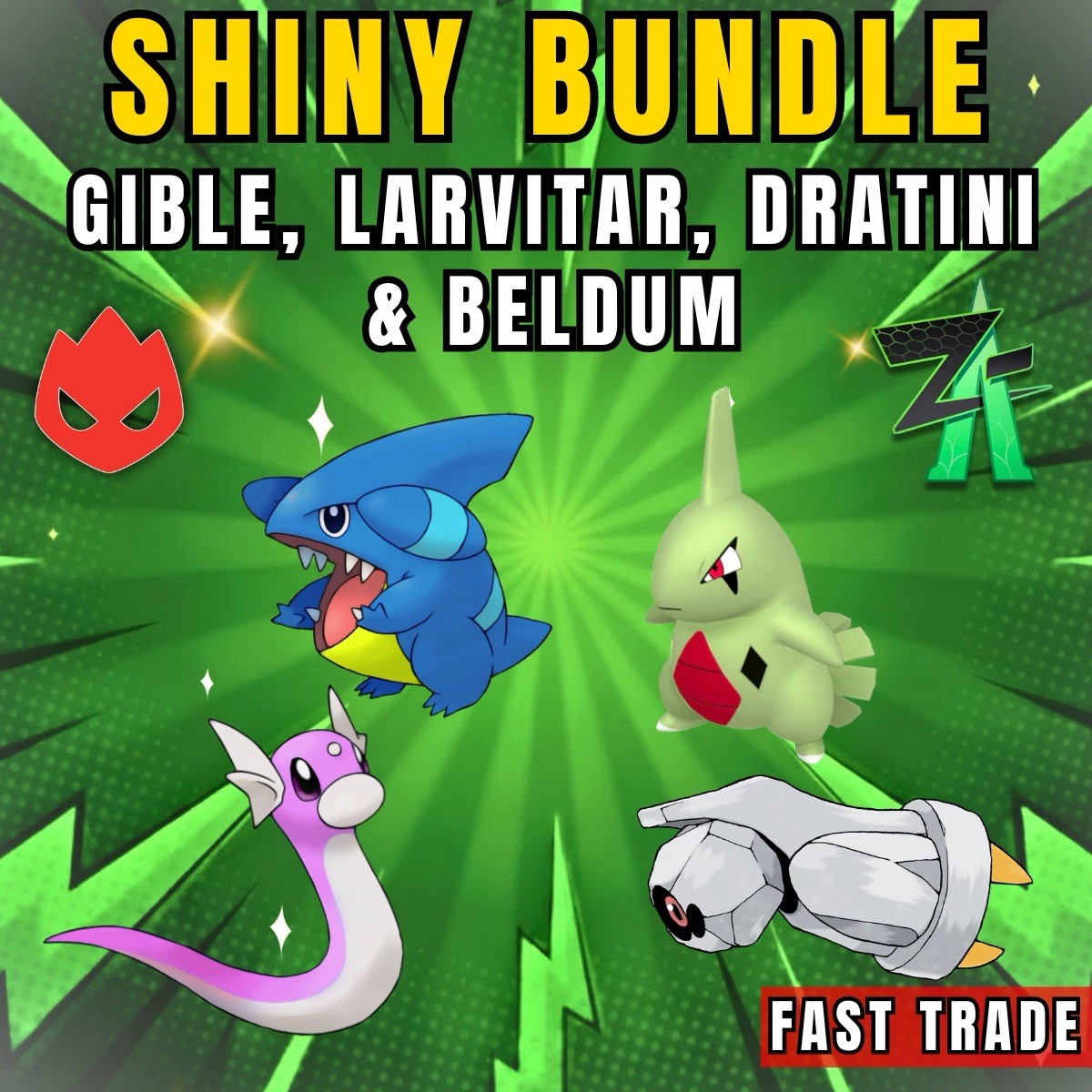 SHINY DRATINI, SHINY BELDUM, SHINY GIBLE & SHINY LARVITAR ✨ BUNDLE – POKEMON ZA
