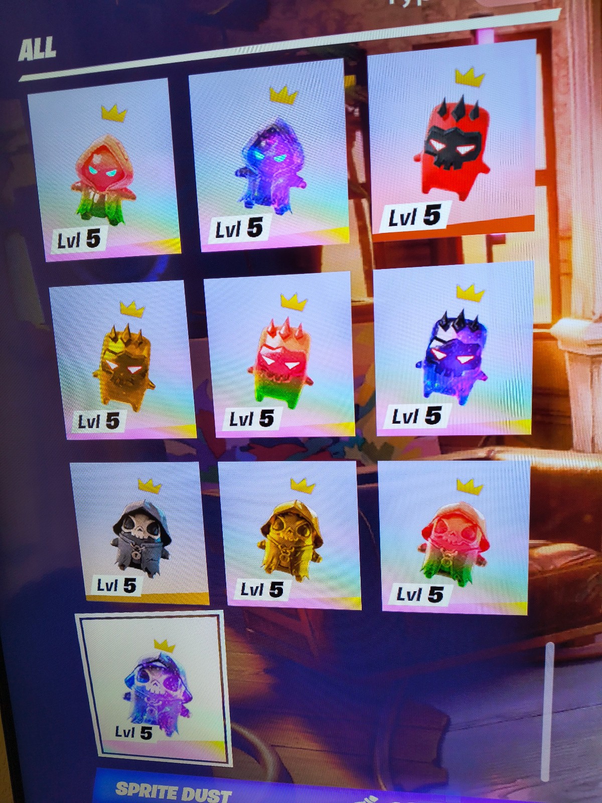 Fortnite- All spirits at level 5 (Galaxy, Gummy, Regular, Gold)