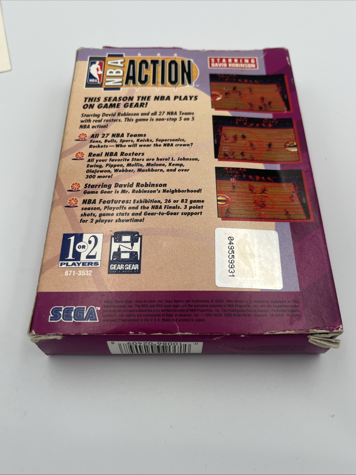 NBA Action Starring David Robinson (Sega Game Gear, 1994) CIB Complete Untested