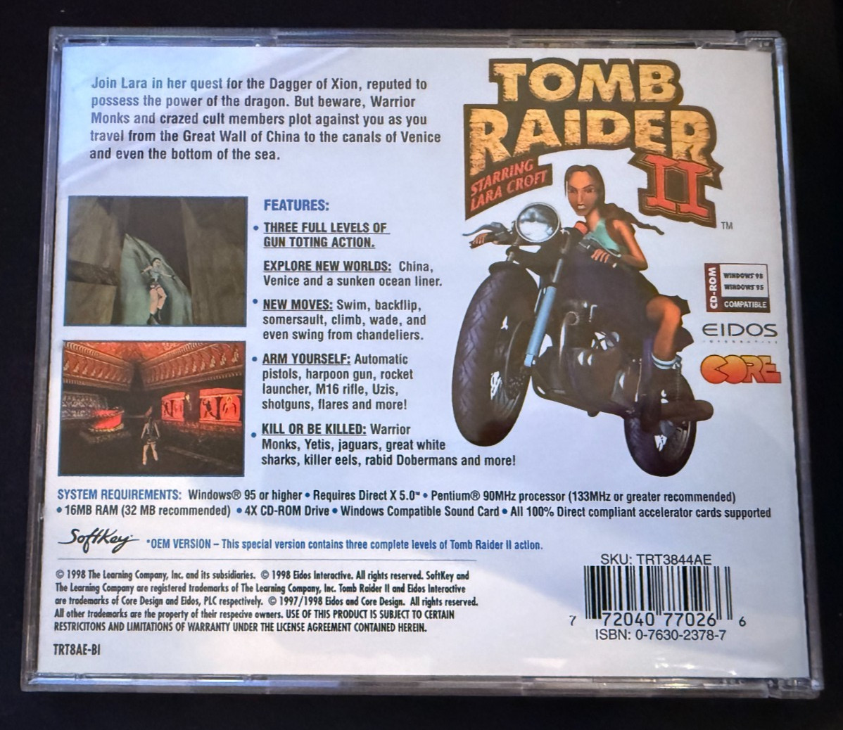 Vintage 1998 SoftKey Lara Croft Tom Raider II CD-ROM Win 95/98 Special Edition