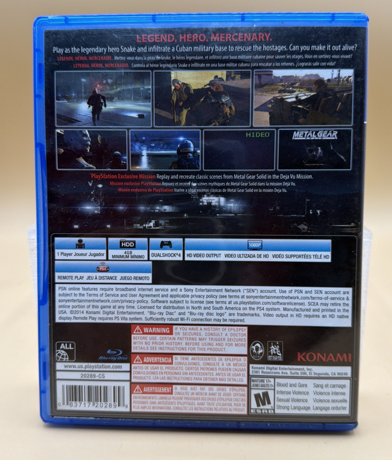 PlayStation 4 PS4 – Metal Gear Solid V: Ground Zeroes Tactical Espionage 2014