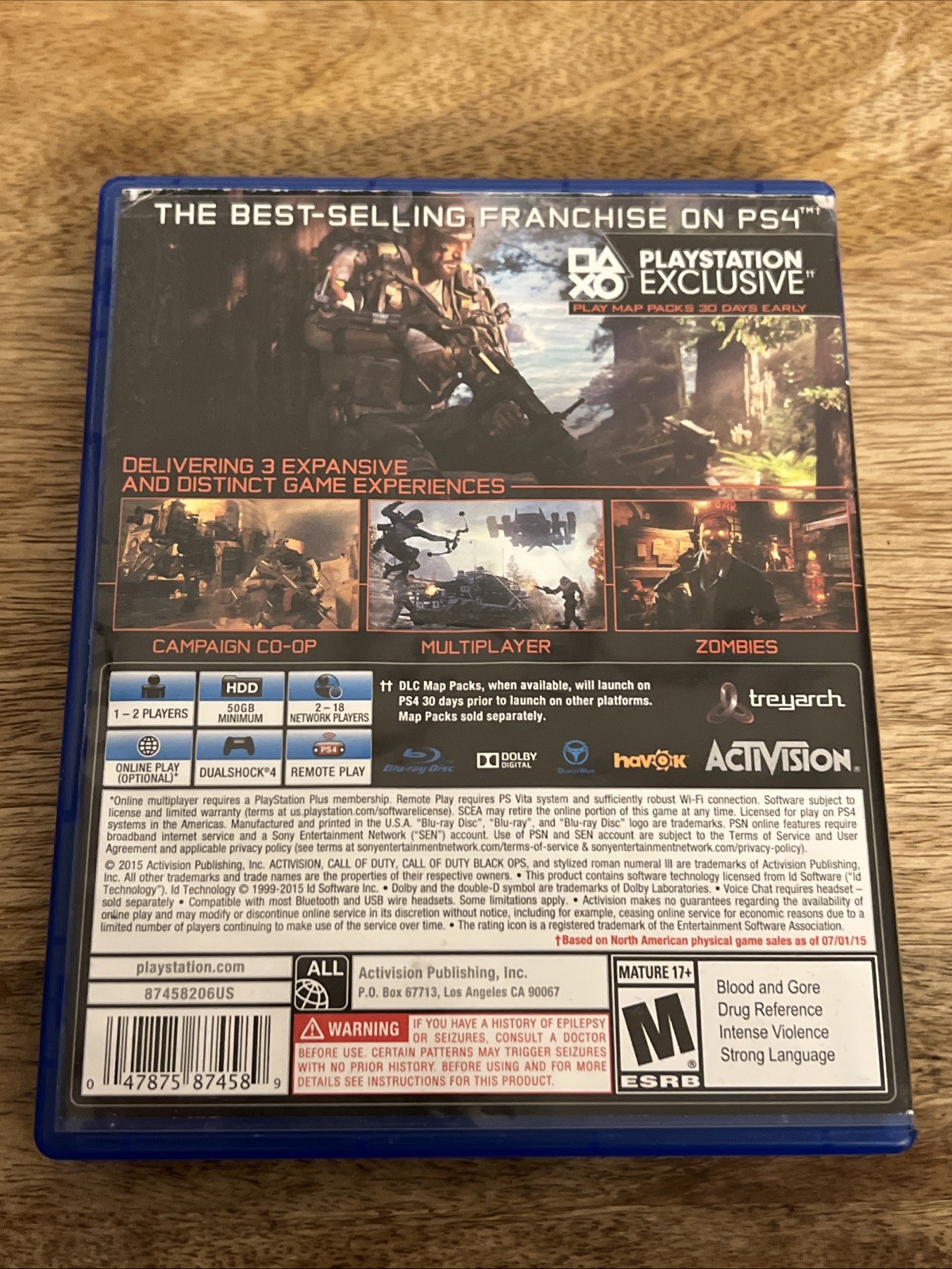 Call of Duty Black Ops III Sony Playstation,2015 PS4 Mature Video Game