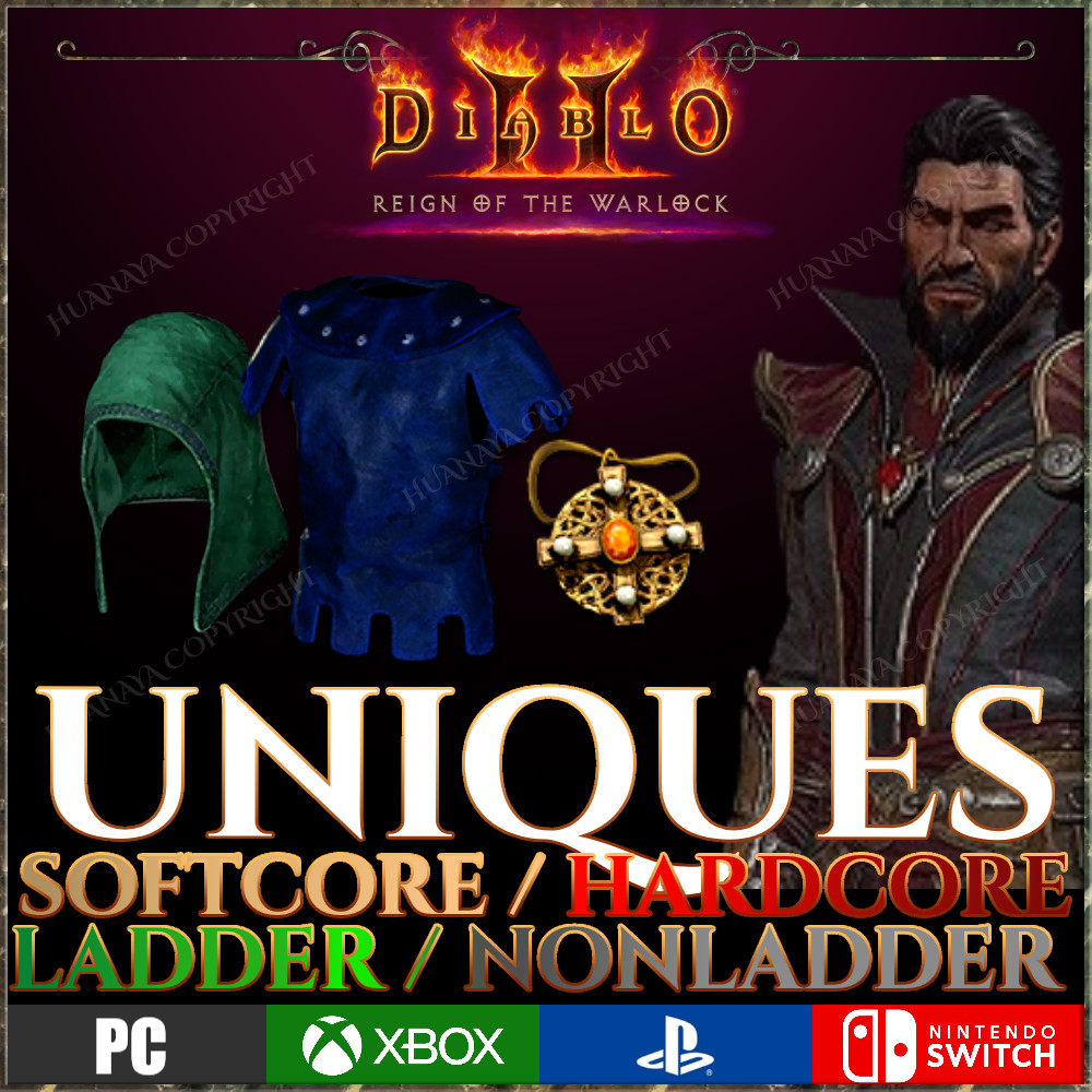DIABLO 2 UNIQUES SHAKO SOJ ARACH REIGN OF THE WARLOCK D2R LADDER S13 ROTW