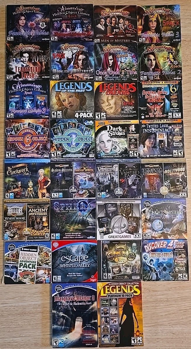 Lot of 30 CD-ROM PC Discs 121 Hidden Object Games Murder Mystery Adventure Horro