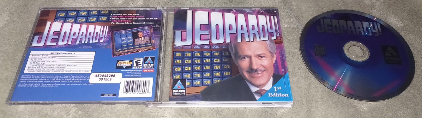 Jeopardy! 1st Edition CD-Rom Hasbro 1998 PC/Computer Video Game/Software Trivia