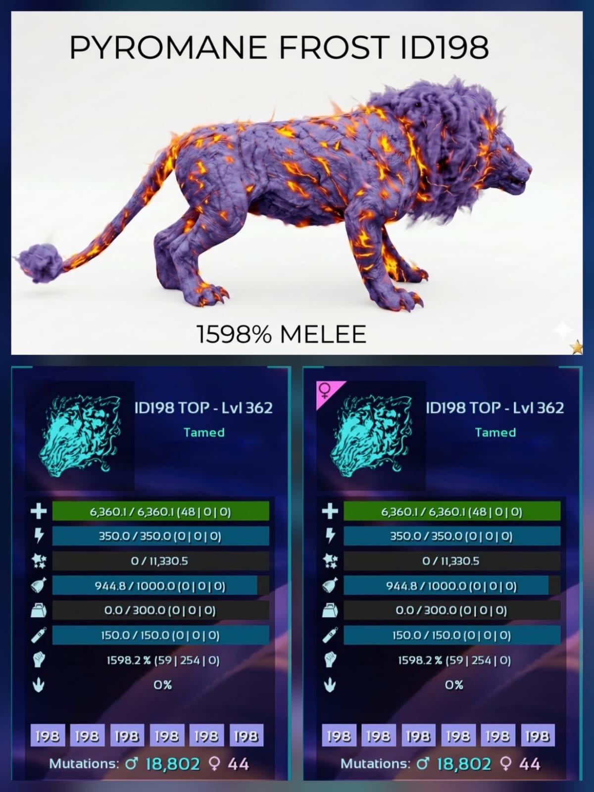 Pyromane Top Stats BABY PAIR Ark Survival Ascended Official PVE PC/XBOX/PS5