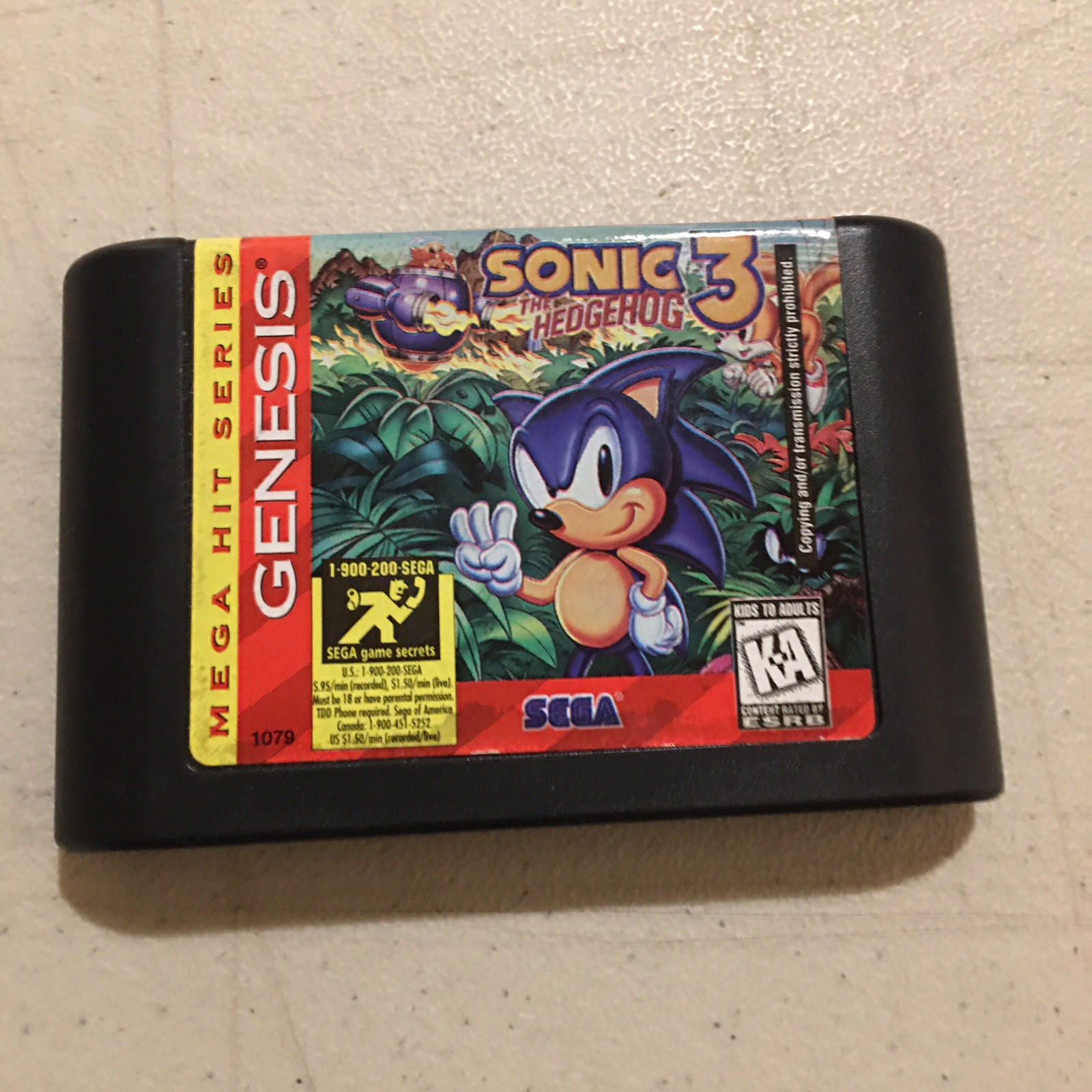 Vintage 1994 “Sonic The Hedgehog 3” Video Game Cartridge Sega Genesis Collect