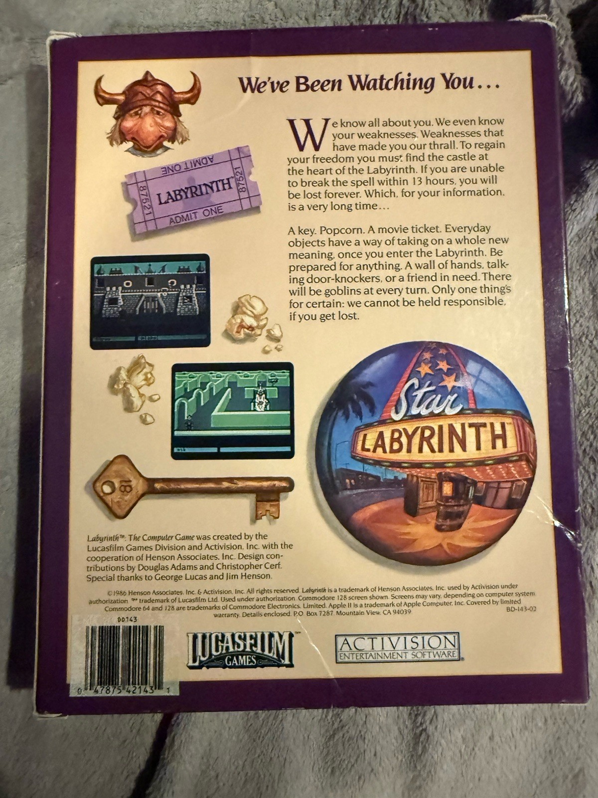 Labyrinth 1986 PC Ultra Rare Commondore 64 In Box Lucasfilm Games/LucasArts