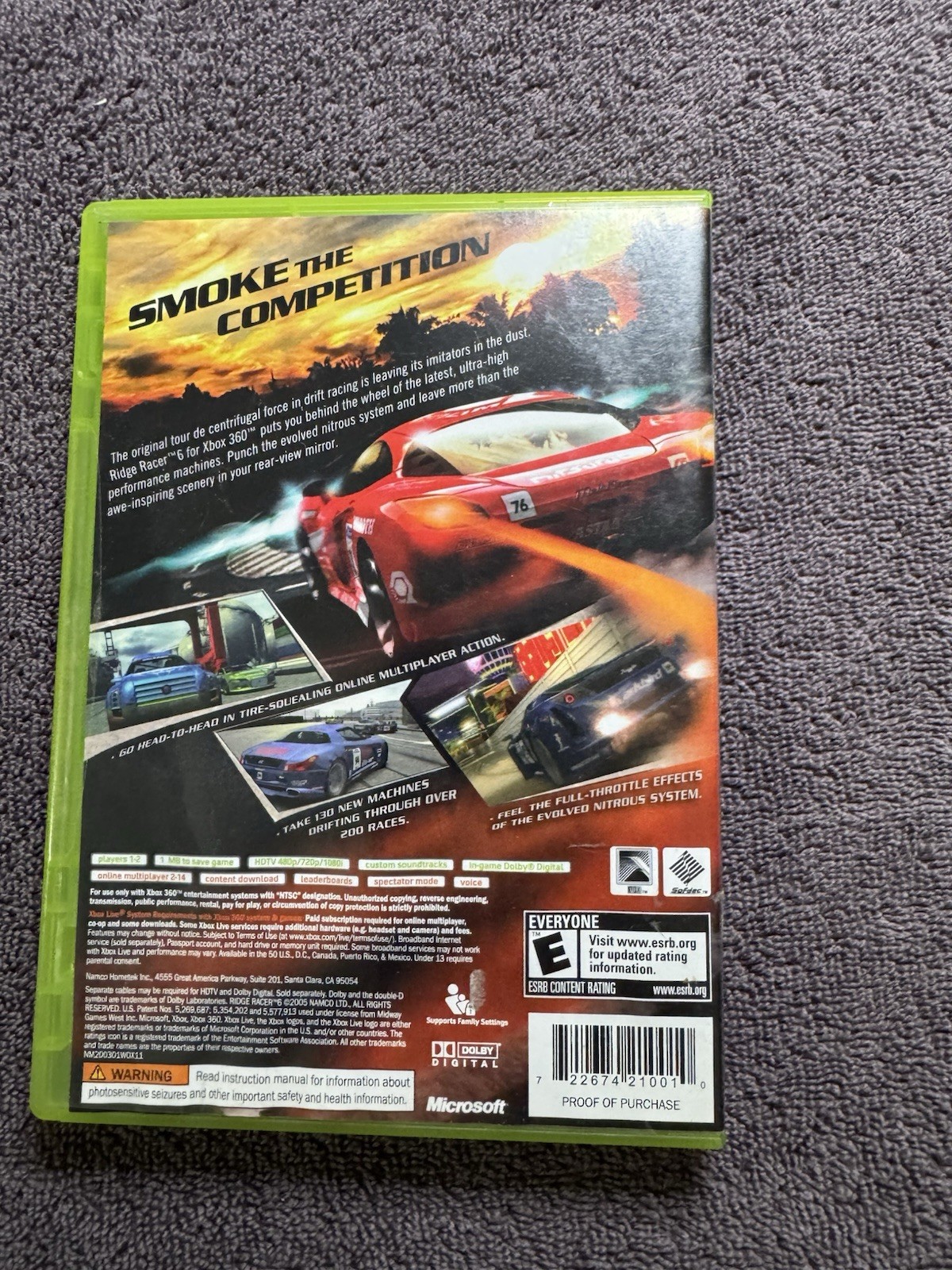 Namco Ridge Racer 6 Racing Ridge Racer Series Xbox 360 Manual NTSC-U/C E