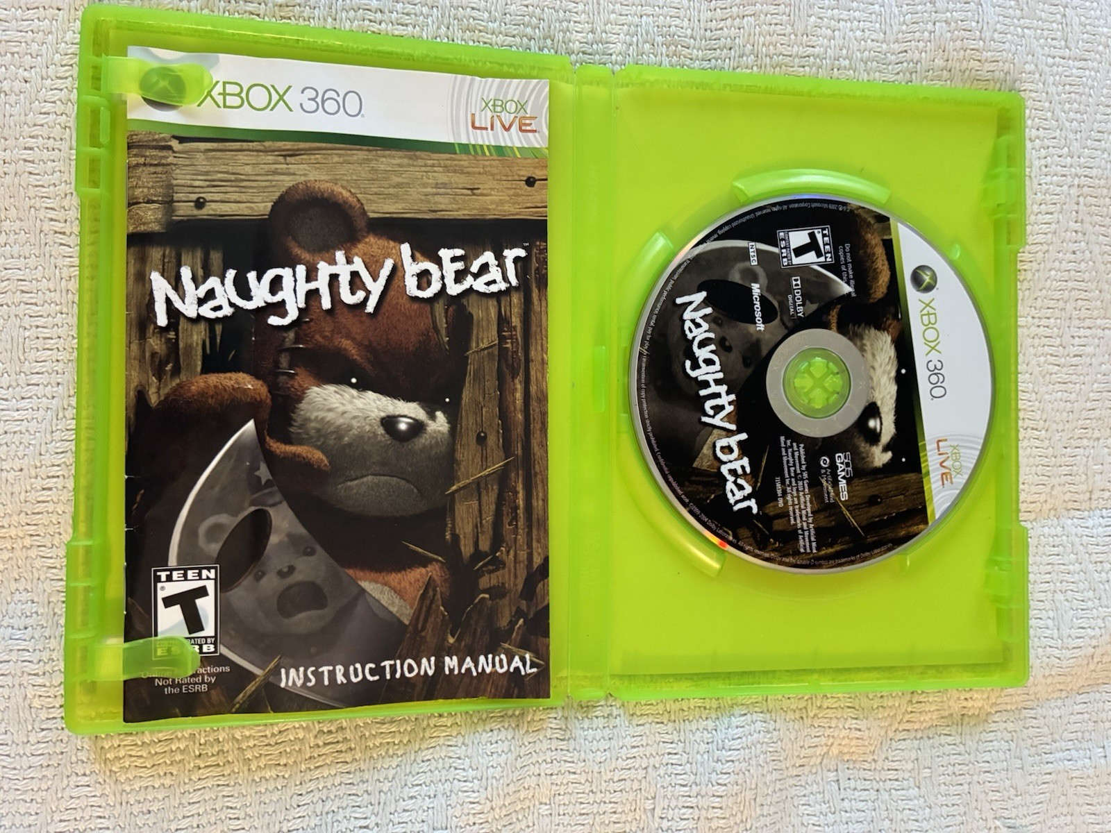 Microsoft Xbox 360 Naughty Bear Game Case Manual 2010 Tested Works