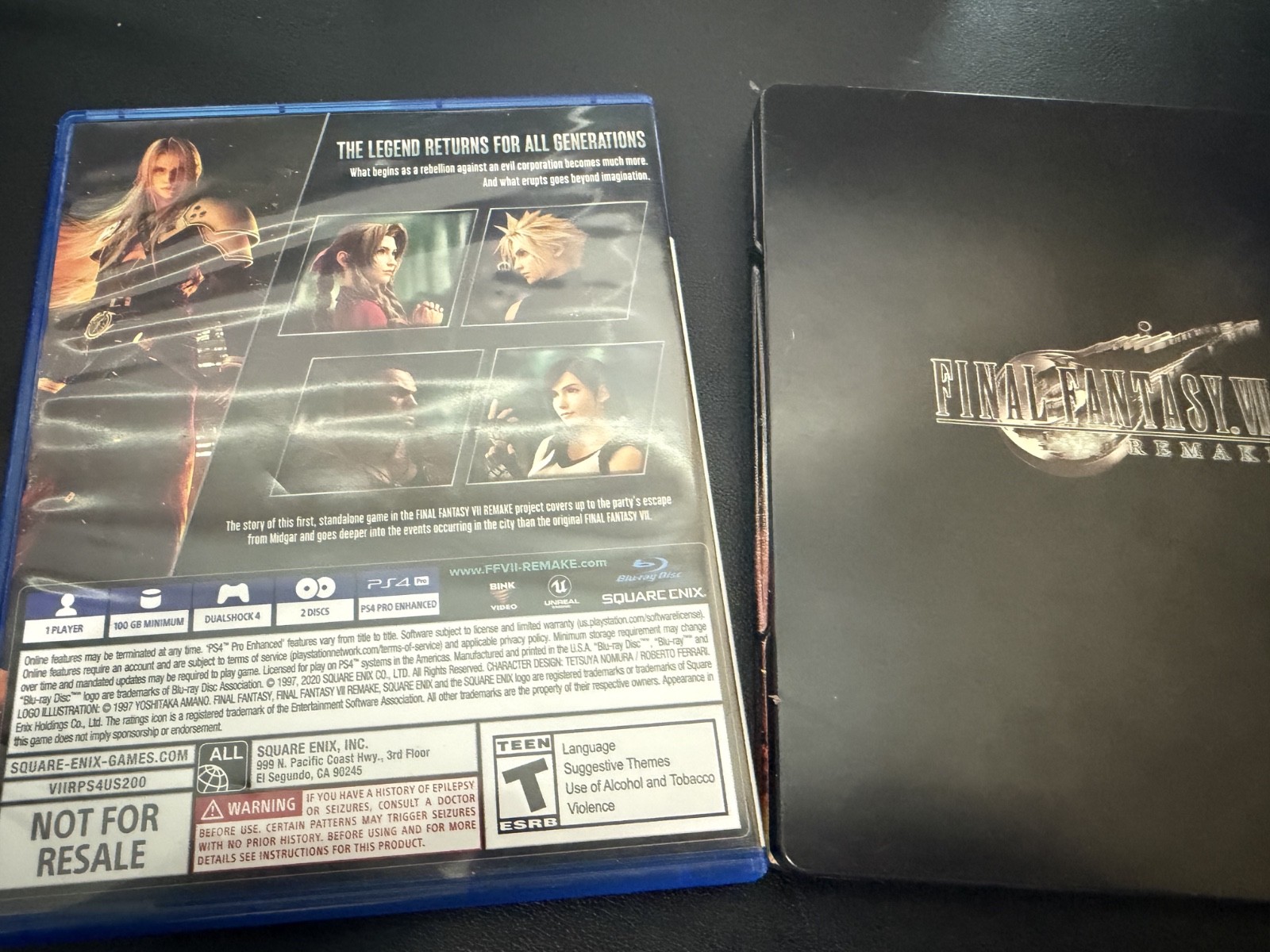 Square Enix Final Fantasy VII Remake PS4 Role Playing w/ STEELBOOK CASE