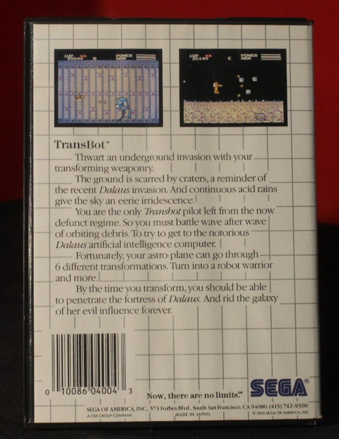 TransBot (Sega Master, 1986) Authentic Sega Card, Box and Card Only