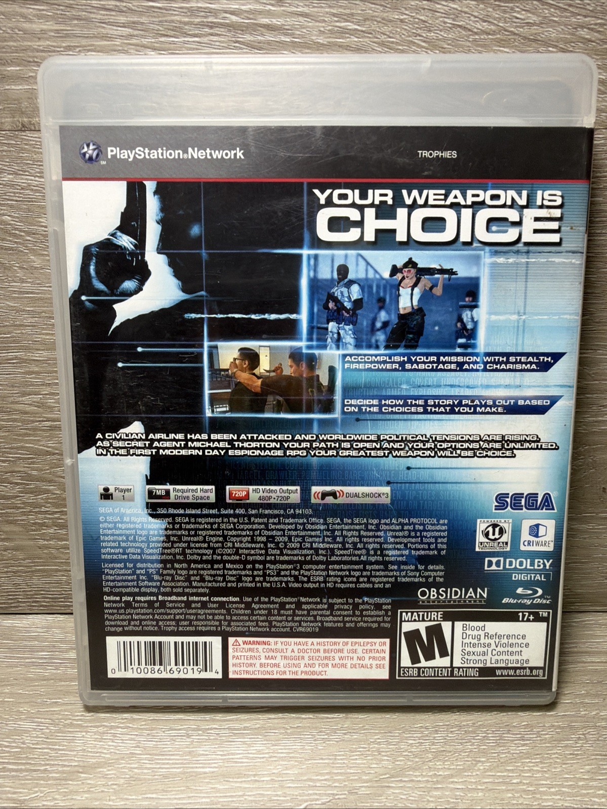 Alpha Protocol Espionage RPG PlayStation 3 PS3 SEGA Game CIB
