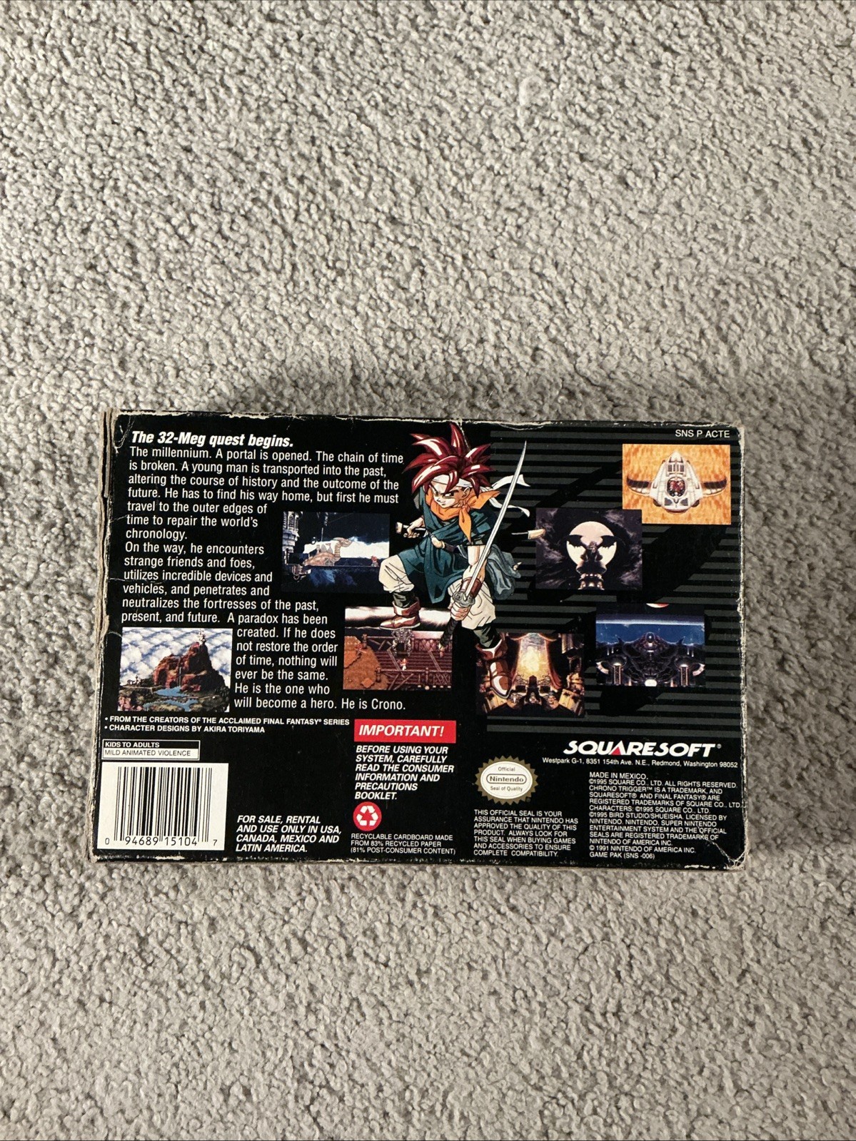 Chrono Trigger SNES Super Nintendo Authentic Video Game CIB – No Orange Poster