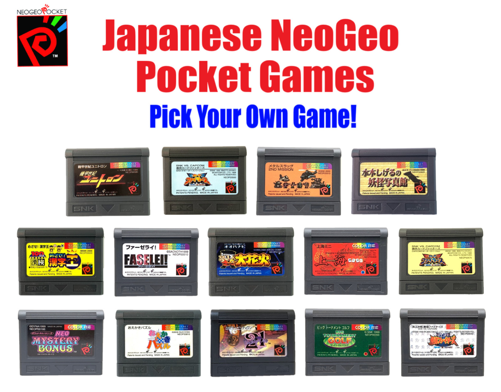 Japanese Neo-Geo Pocket Color Cartridge Collection PICK YOUR OWN GAME!