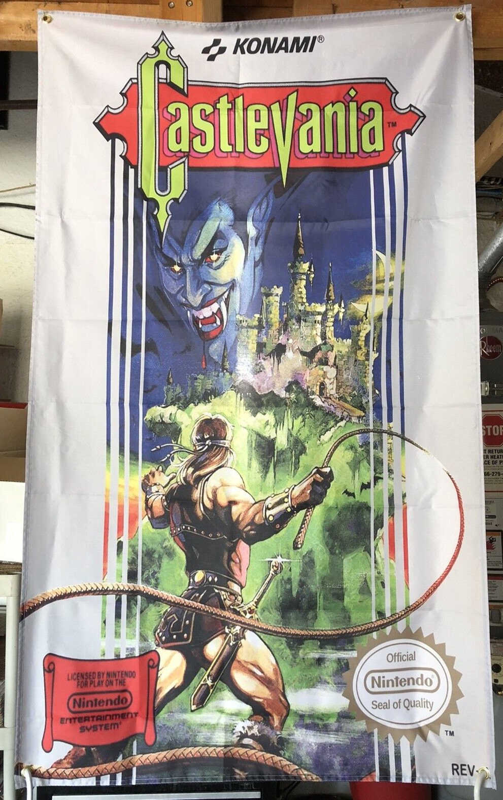 CASTLEVANIA Nintendo NES Boxart 5′ Simon Belmont Dracula Flag Banner Poster